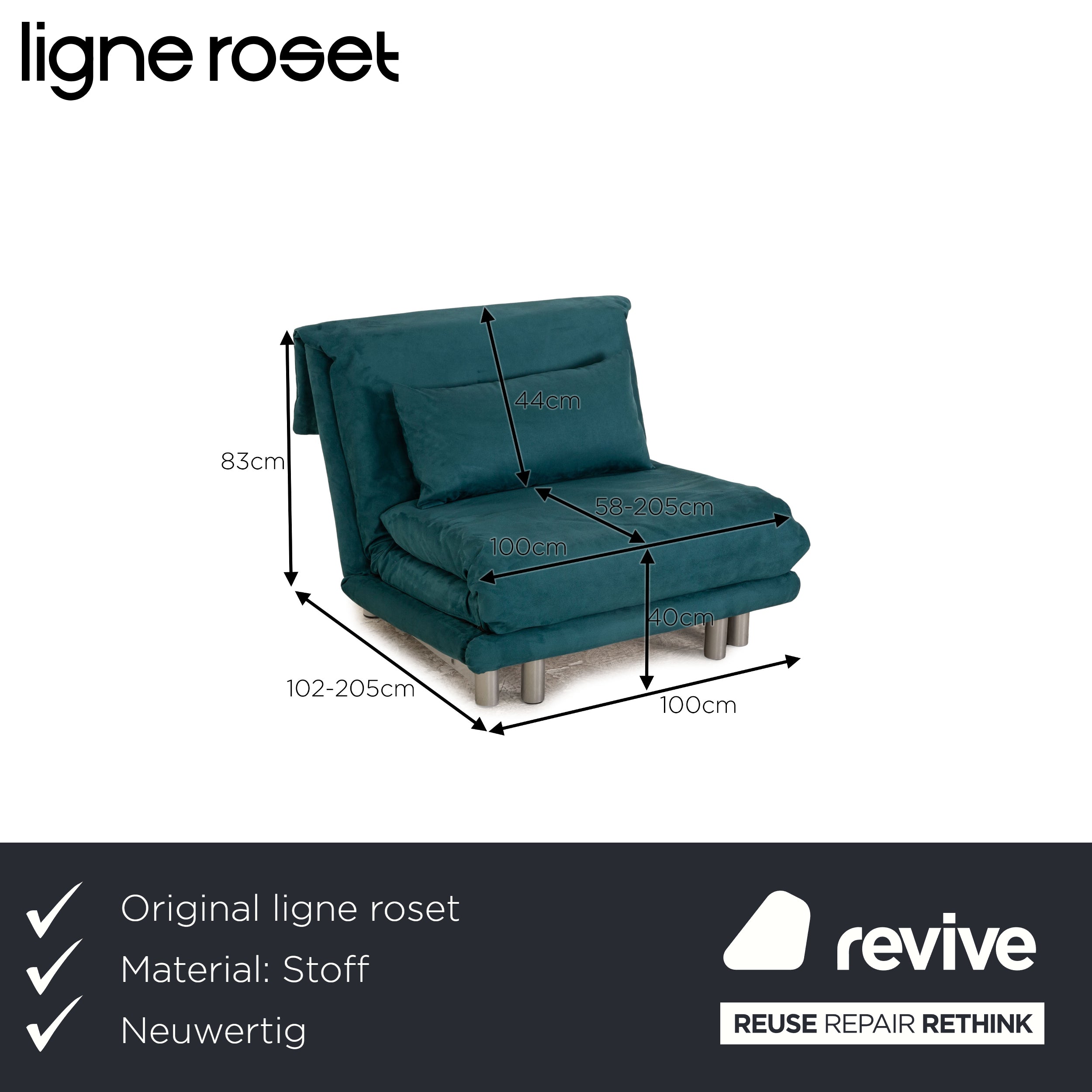 ligne roset Multy fabric armchair turquoise sleeping function daybed function reclining chair sleeping chair new cover