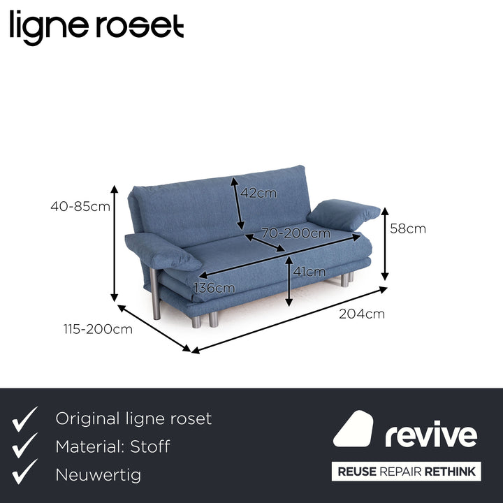Canapé Multy Ligne Roset en tissu bleu, trois places, fonction convertible, avec accoudoirs