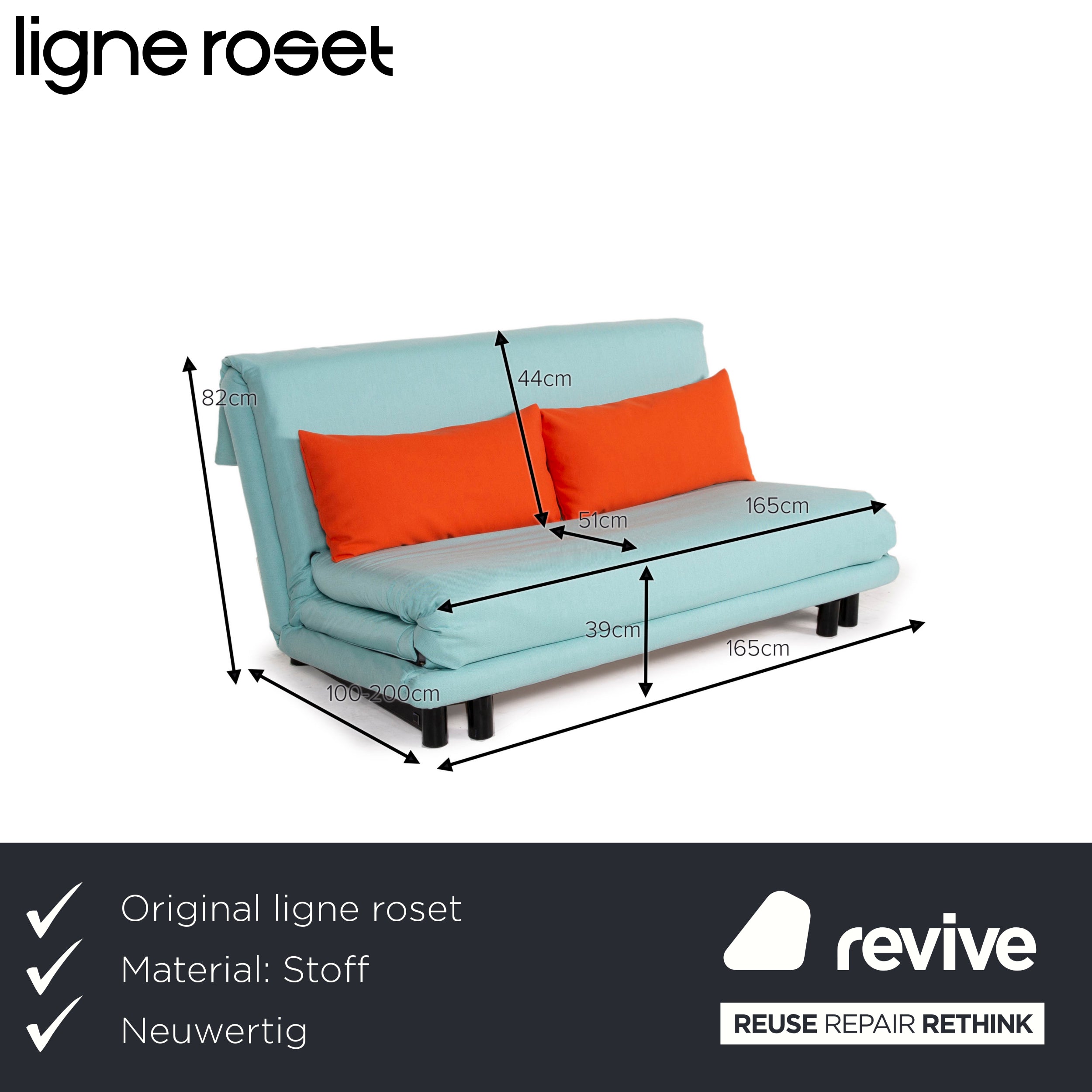 ligne roset Multy Stoff Sofa Blau Dreisitzer Schlaffunktion Neubezug