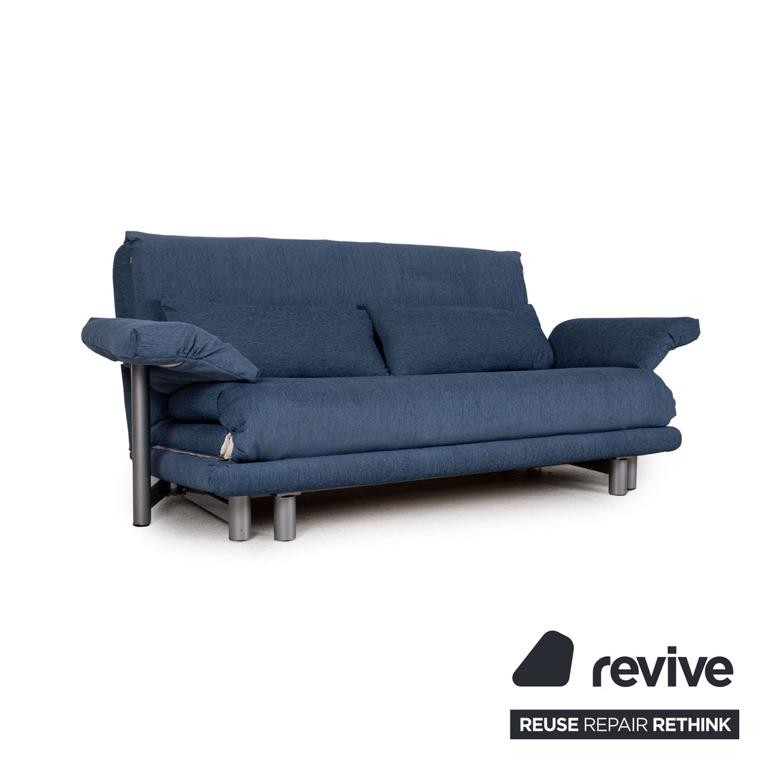 Canapé Multy Ligne Roset en tissu bleu, trois places, fonction convertible, avec accoudoirs