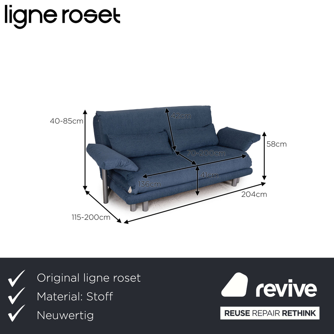 Canapé Multy Ligne Roset en tissu bleu, trois places, fonction convertible, avec accoudoirs