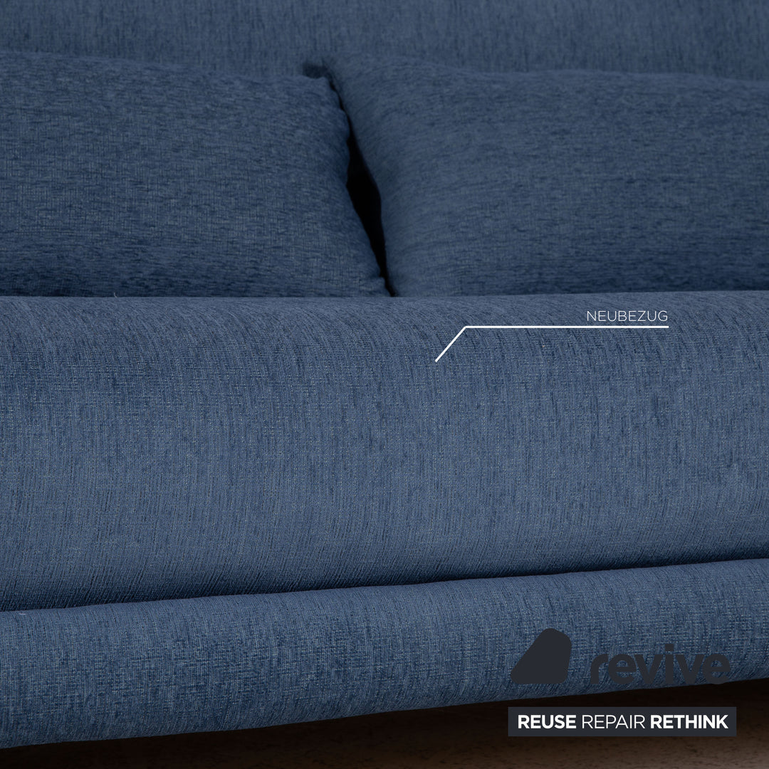 Canapé Multy Ligne Roset en tissu bleu, trois places, fonction convertible, avec accoudoirs