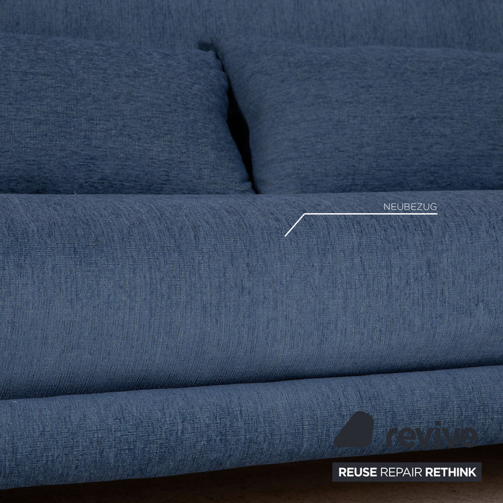 Canapé Multy Ligne Roset en tissu bleu, trois places, fonction convertible, avec accoudoirs