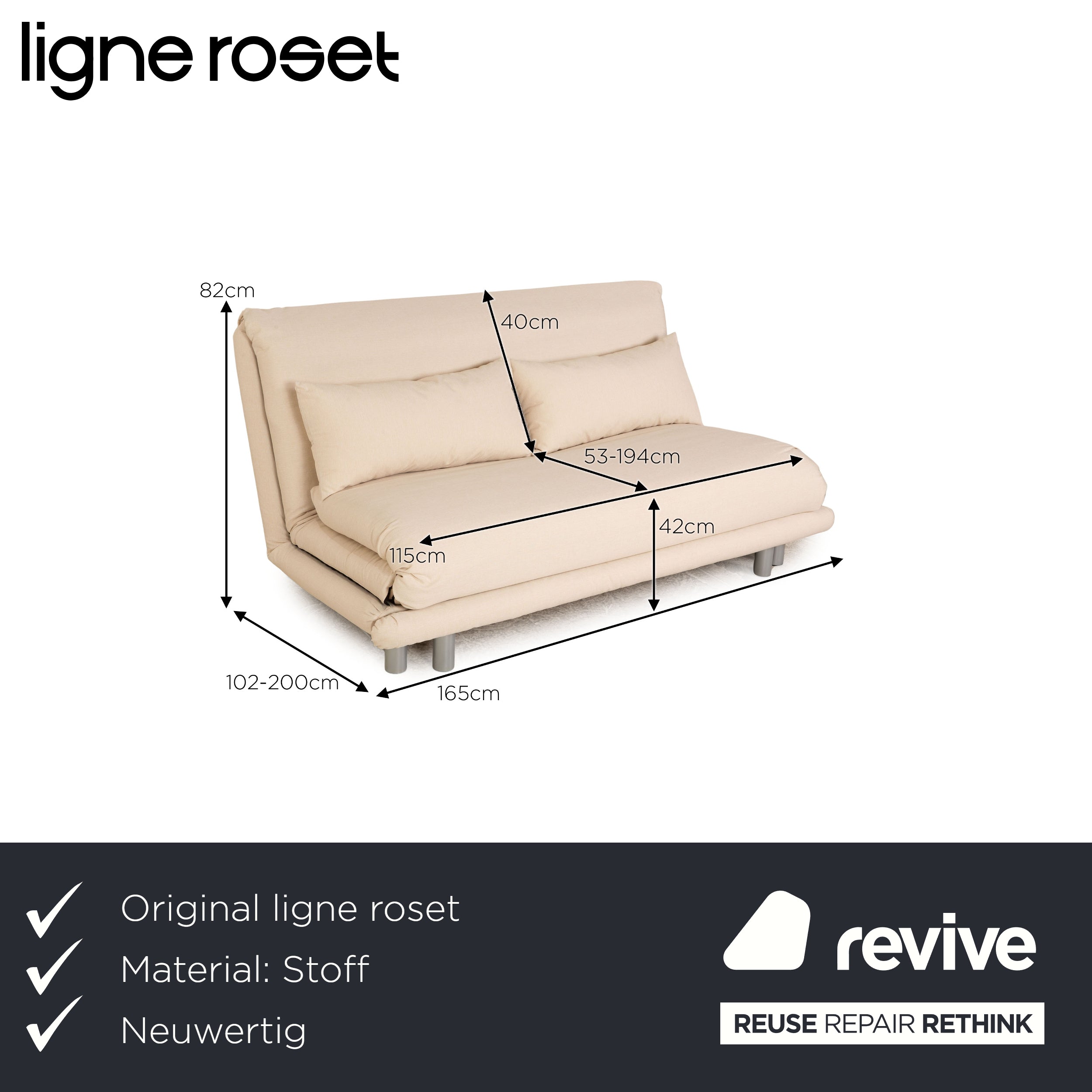 Ligne Roset Multy Stoff Sofa Creme Dreisitzer Schlafsofa Couch Sofa