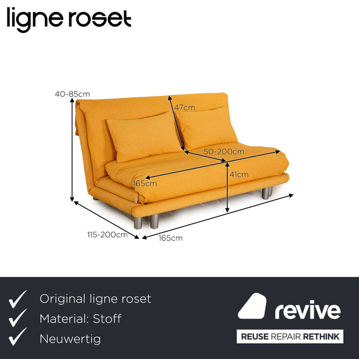 Ligne Roset Multy stoffen bank geel driezitsbank bankstel slaapfunctie opnieuw gestoffeerd