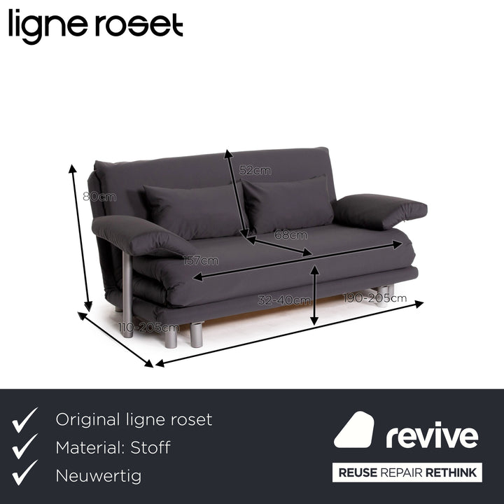 ligne roset Multy canapé en tissu gris, trois places avec fonction relax et couchage, piètement gris