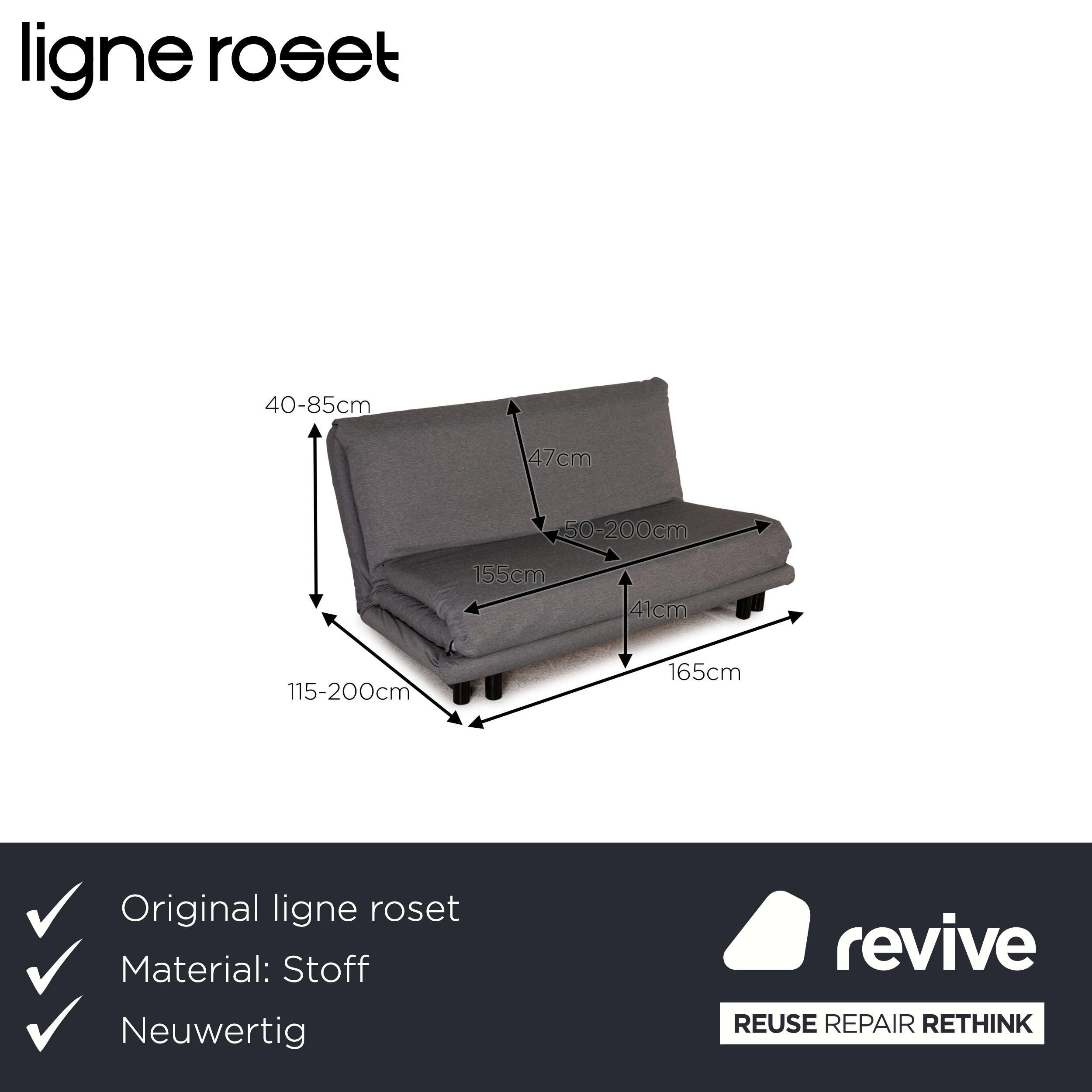 Ligne Roset Multy Stoff Sofa Grau Dreisitzer Couch Funktion Schlaffunktion Neubezug