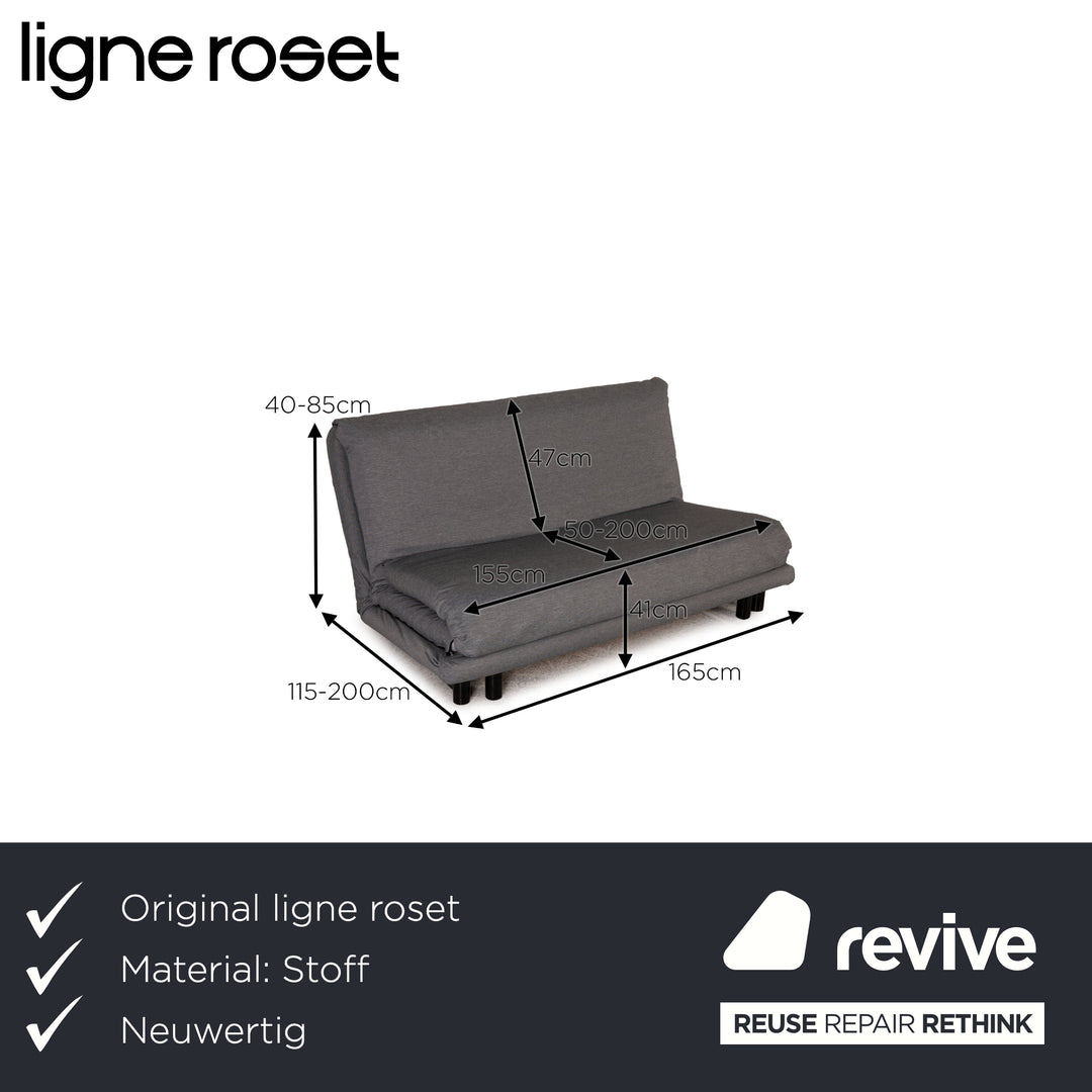 Ligne Roset Multy Fabric Sofa Grey Three-Seater Couch Function Sleeping Function New Cover