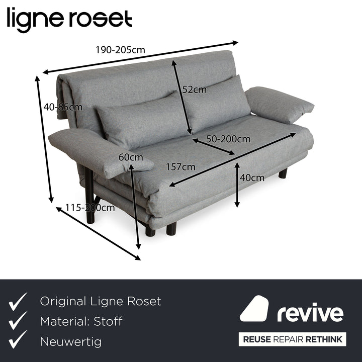 ligne roset Multy Stoff (VERANO 681) Dreisitzer Blau Blaugrau manuelle Funktion Schlaffunktion Sofa Couch inkl. Armlehnen und Kissen