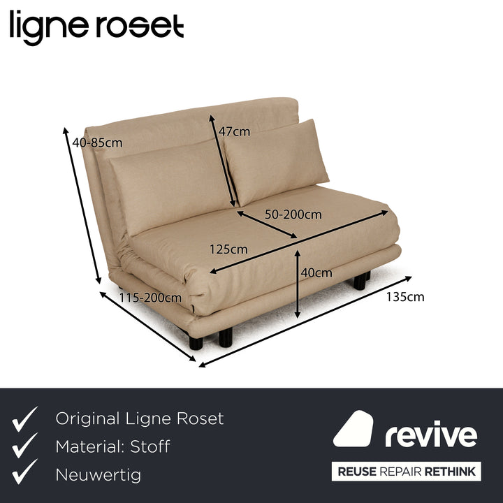 Canapé-lit 2 places en tissu Ligne Roset Multy Beige à fonction manuelle, housse neuve