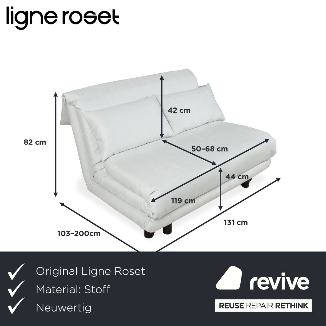 Ligne Roset Multy stoffen tweezitsbank blauwgrijs handmatige functie bank bank slaapbank lichtblauw ijsblauw