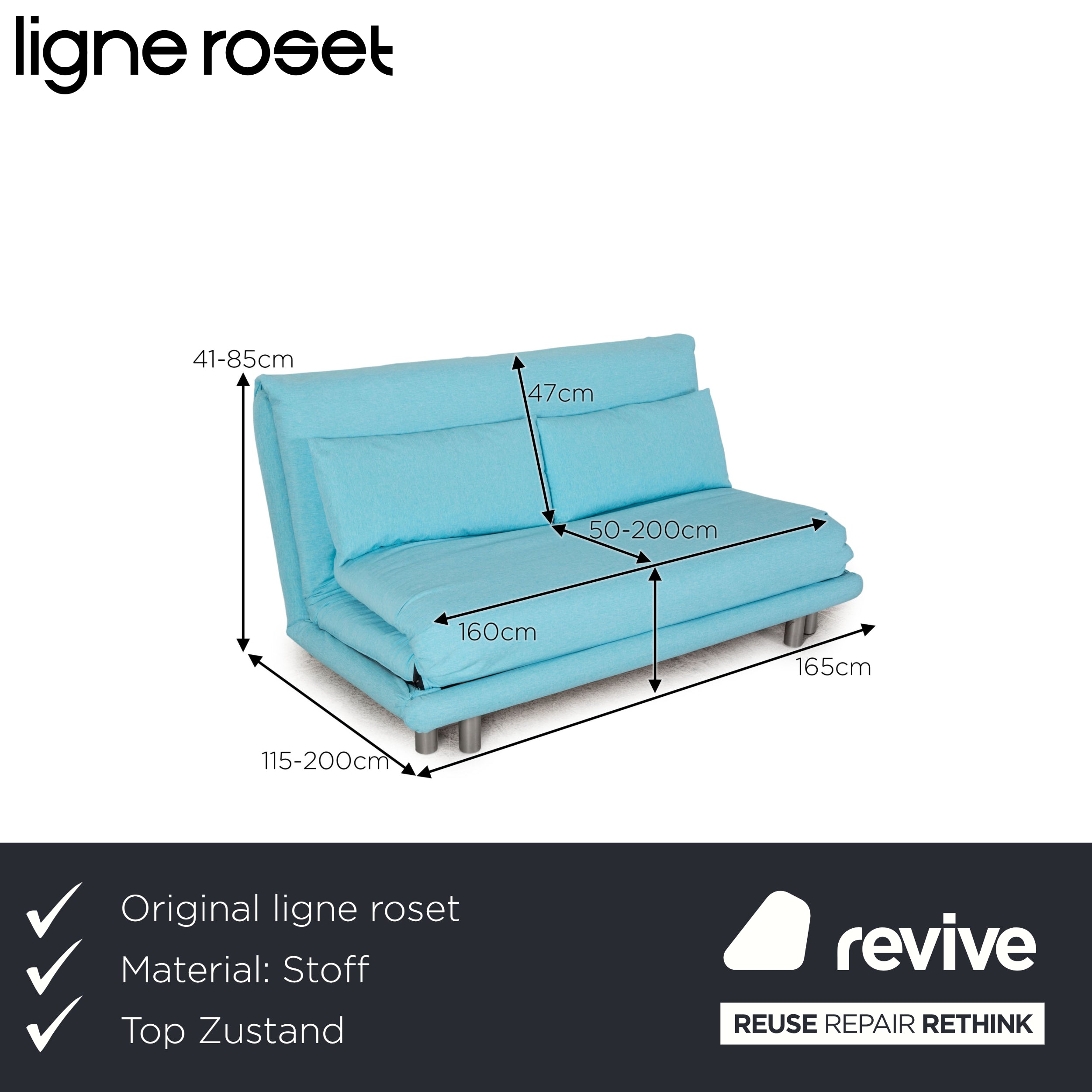 ligne roset Multy Stoff Dreisitzer Blau Sofa Couch Schlaffunktion Neubezug