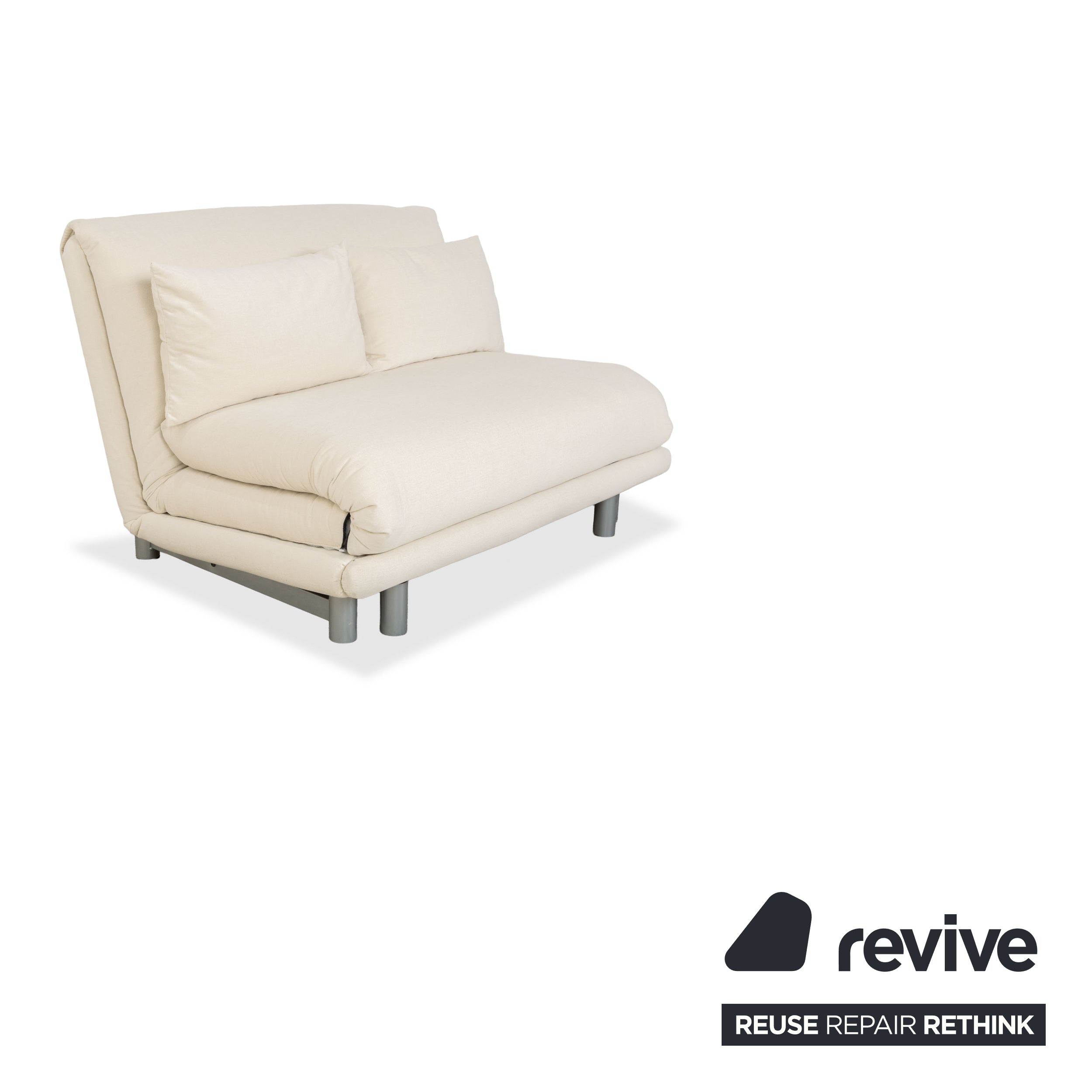 Ligne Roset Multy Zweisitzer Stoff Weiß Creme Beige Silber manuelle Schlaffunktion Schlafsofa Couch Neubezug