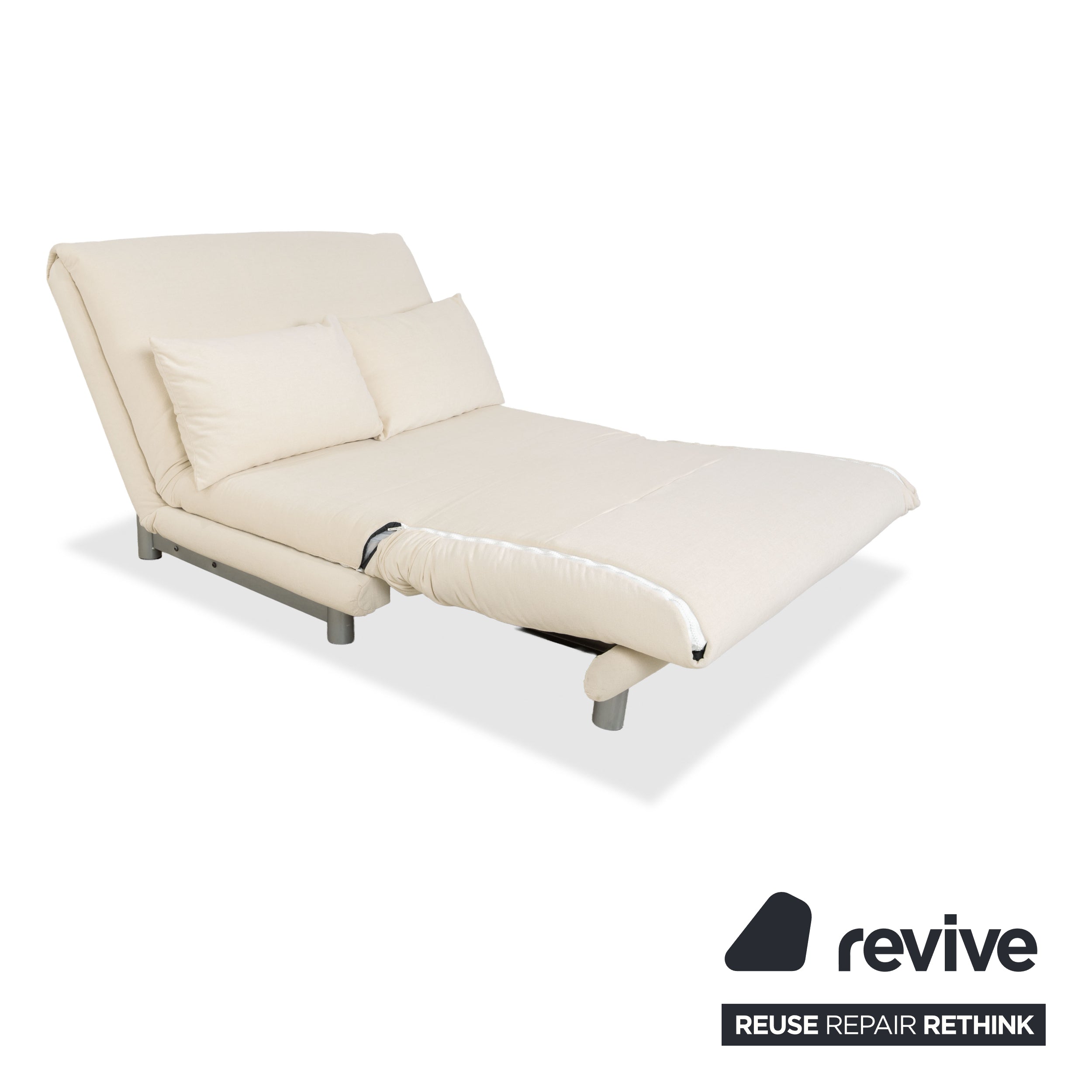 Ligne Roset Multy Zweisitzer Stoff Weiß Creme Beige Silber manuelle Schlaffunktion Schlafsofa Couch Neubezug