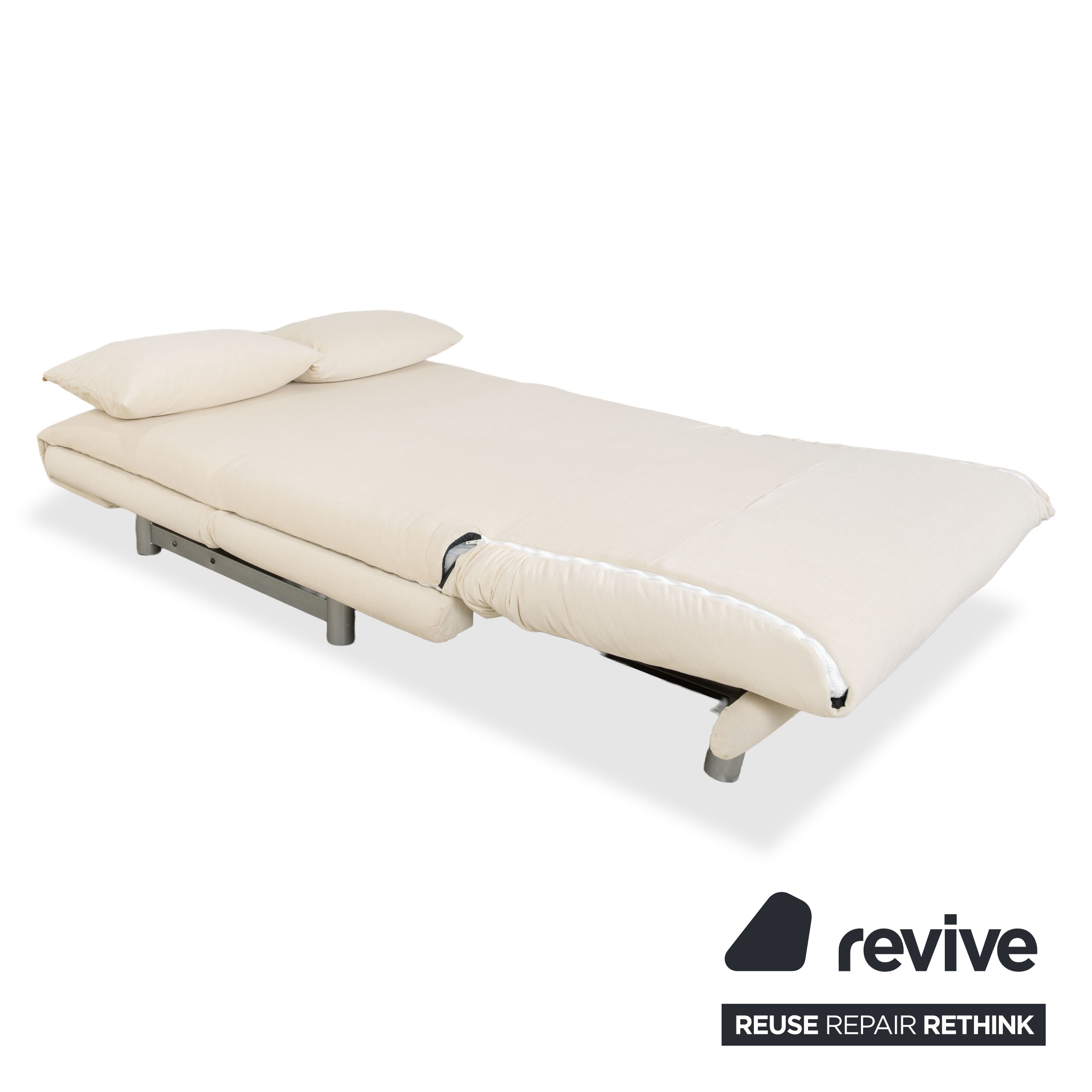 Ligne Roset Multy Zweisitzer Stoff Weiß Creme Beige Silber manuelle Schlaffunktion Schlafsofa Couch Neubezug
