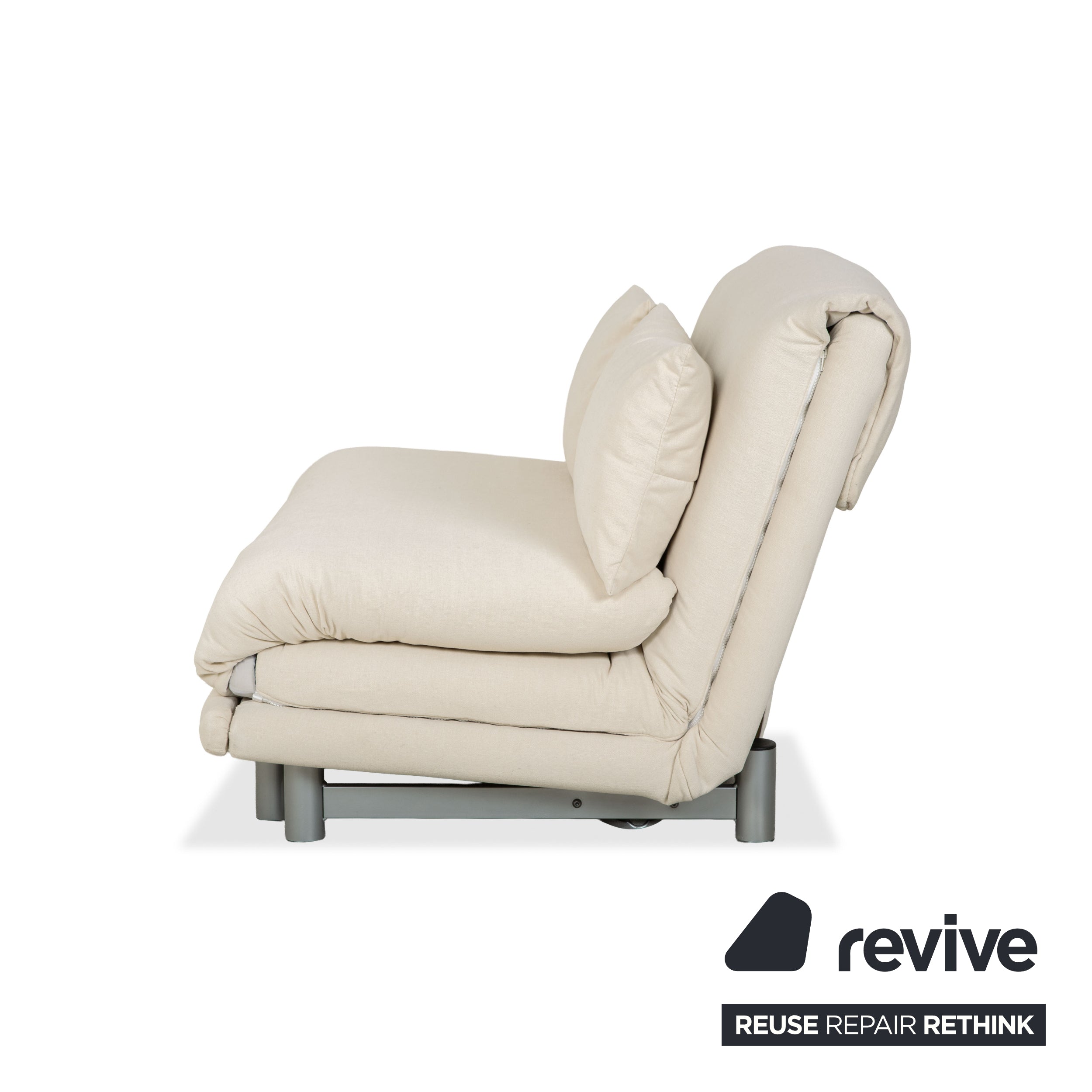 Ligne Roset Multy Zweisitzer Stoff Weiß Creme Beige Silber manuelle Schlaffunktion Schlafsofa Couch Neubezug