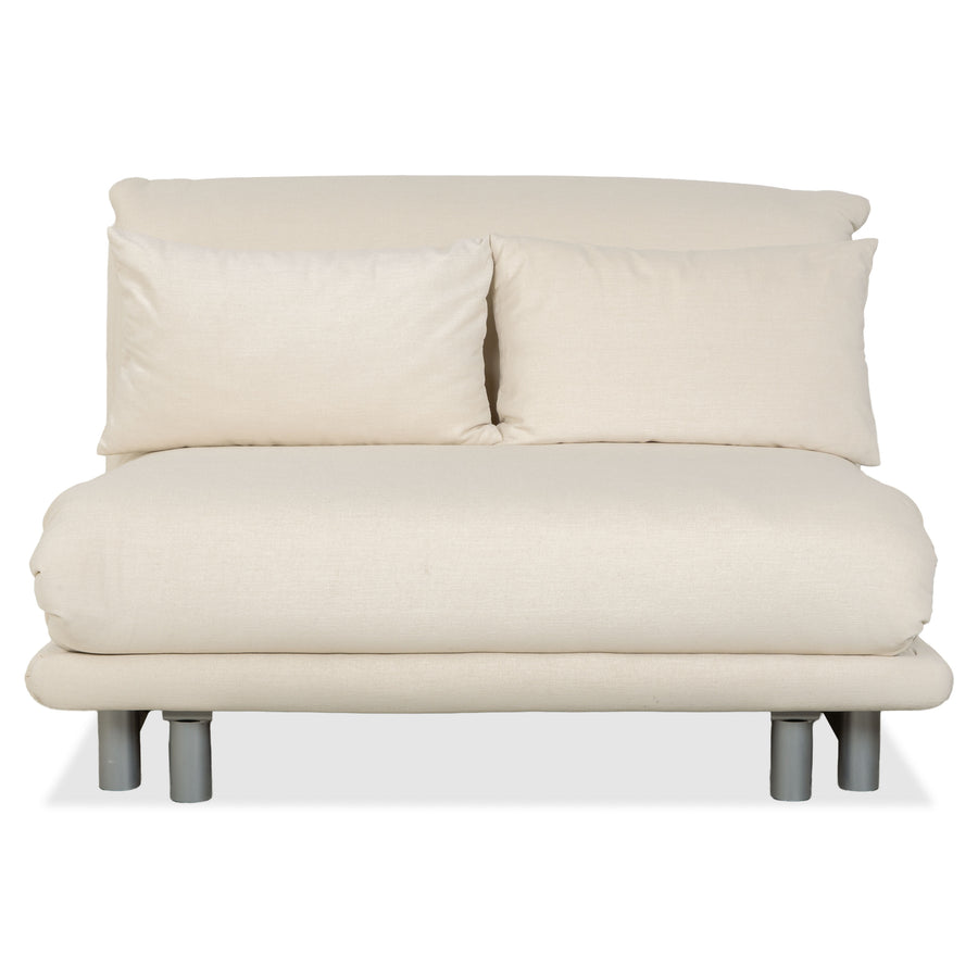 Ligne Roset Multy fabric two-seater in cream with sleeping function, reupholstered in MALOU 106