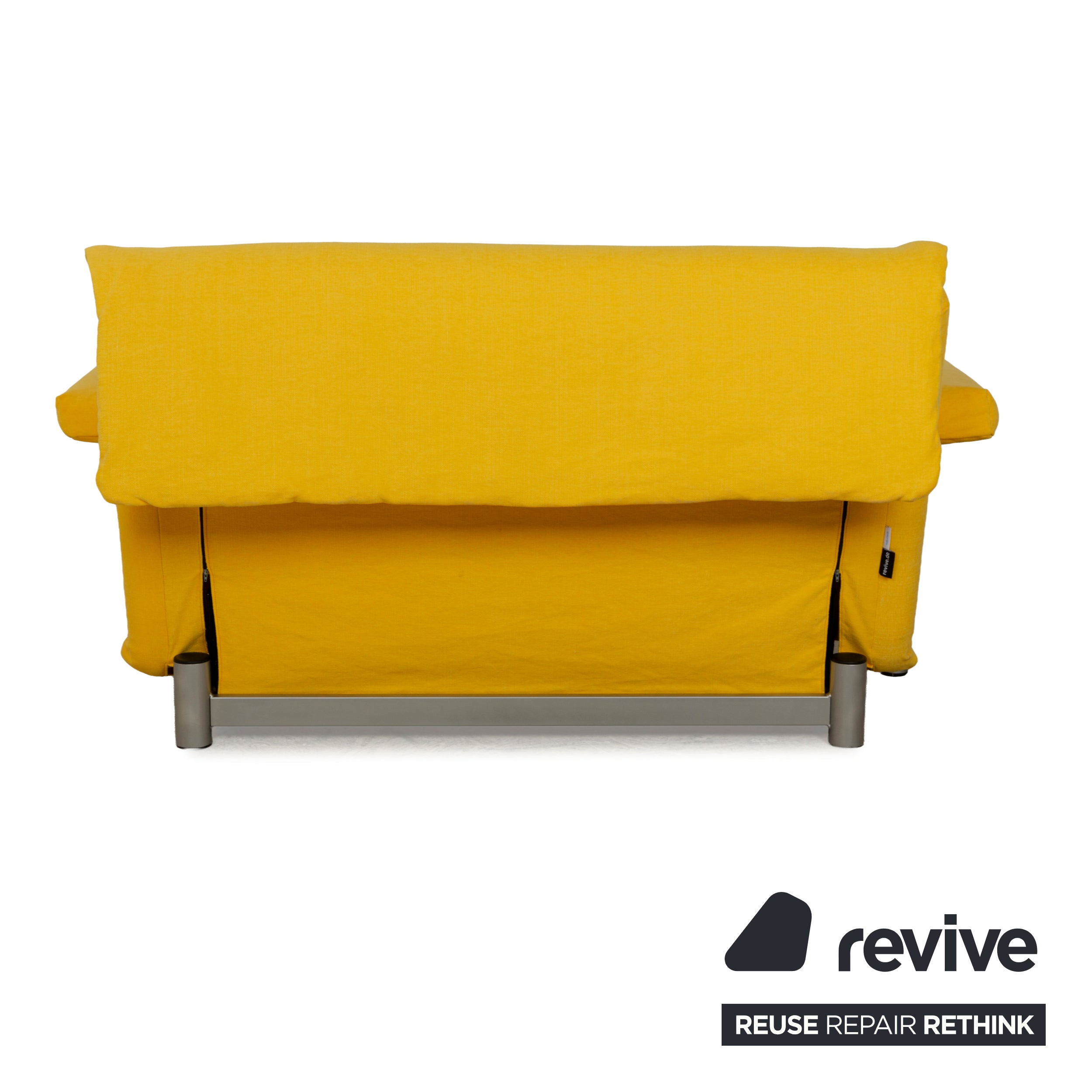 Canapé-lit deux places en tissu Ligne Roset Multy jaune avec accoudoirs, fonction manuelle, housse neuve