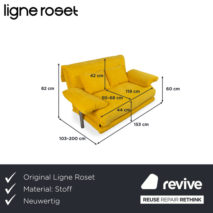 Ligne Roset Multy Stoff Zweisitzer Gelb Senf manuelle Schlaffunktion Gestell Silber Sofa Couch Schlaffunktion BINGO 546 Neuwertig