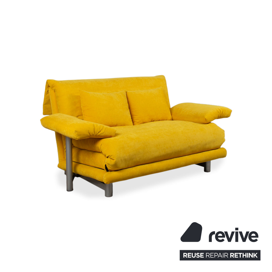 Ligne Roset Multy Stoff Zweisitzer Gelb Senf manuelle Schlaffunktion Gestell Silber Sofa Couch Schlaffunktion BINGO 546 Neuwertig