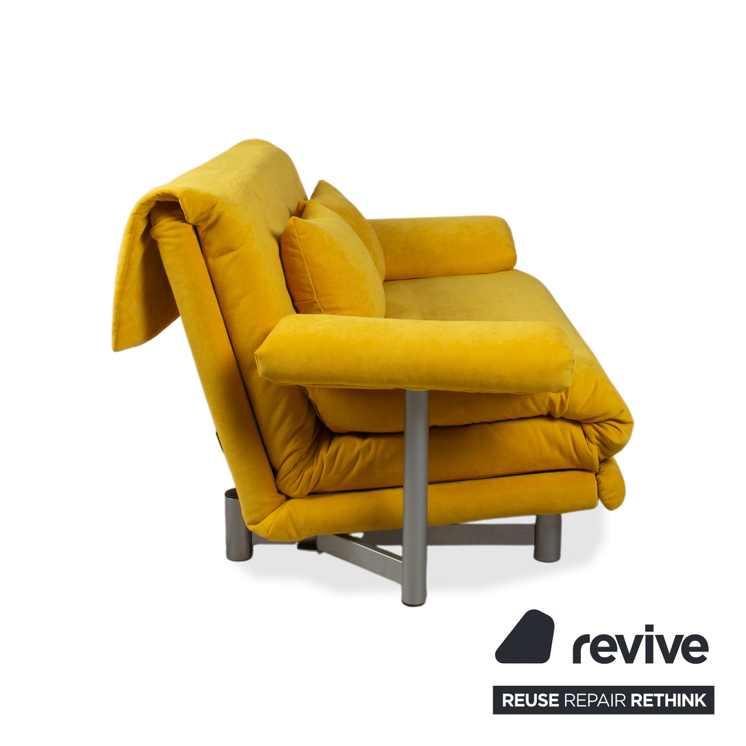 Ligne Roset Multy Stoff Zweisitzer Gelb Senf manuelle Schlaffunktion Gestell Silber Sofa Couch Schlaffunktion BINGO 546 Neuwertig