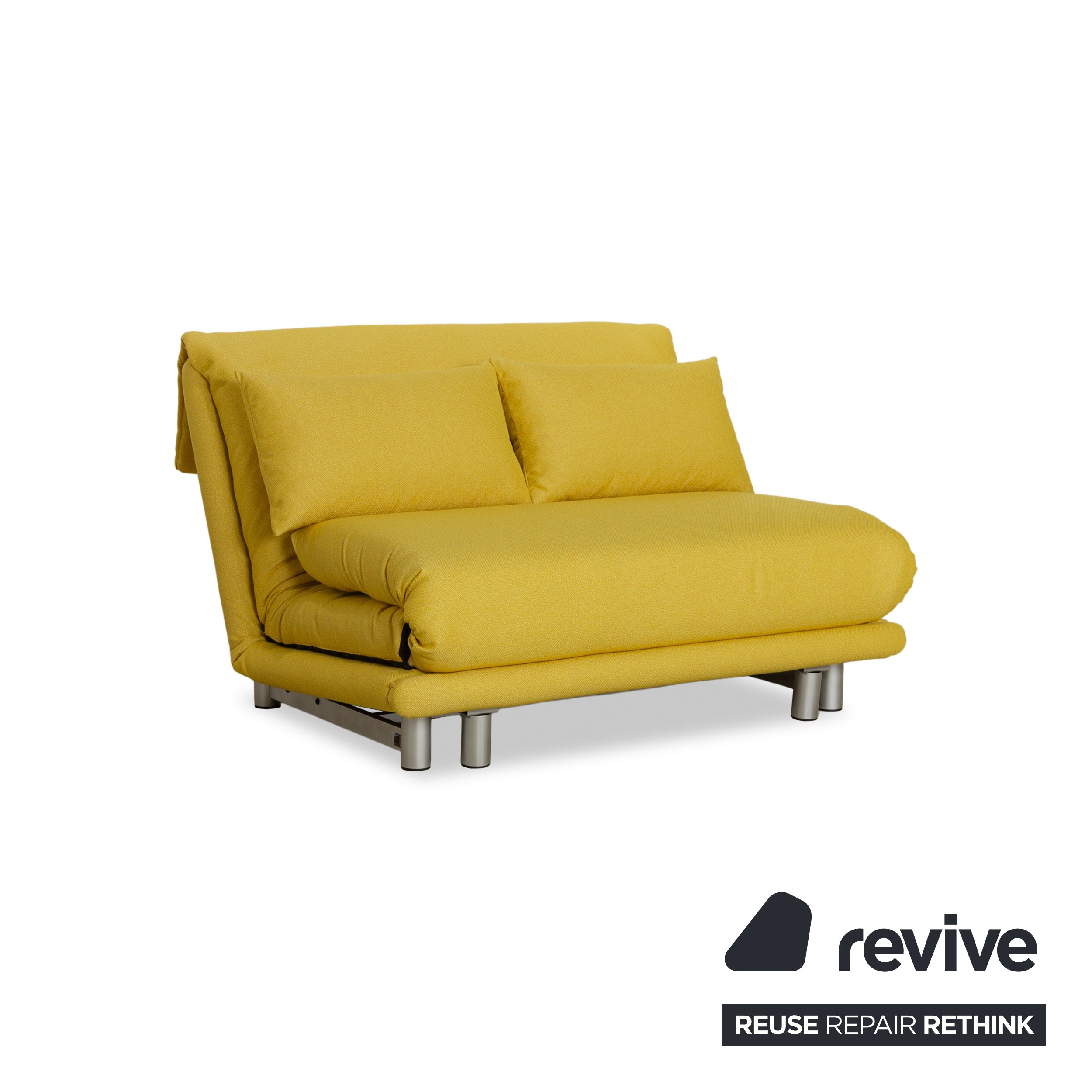 Ligne Roset Multy Zweisitzer Stoff Boucle Gelb Silber manuelle Schlaffunktion Schlafsofa Couch Neubezug