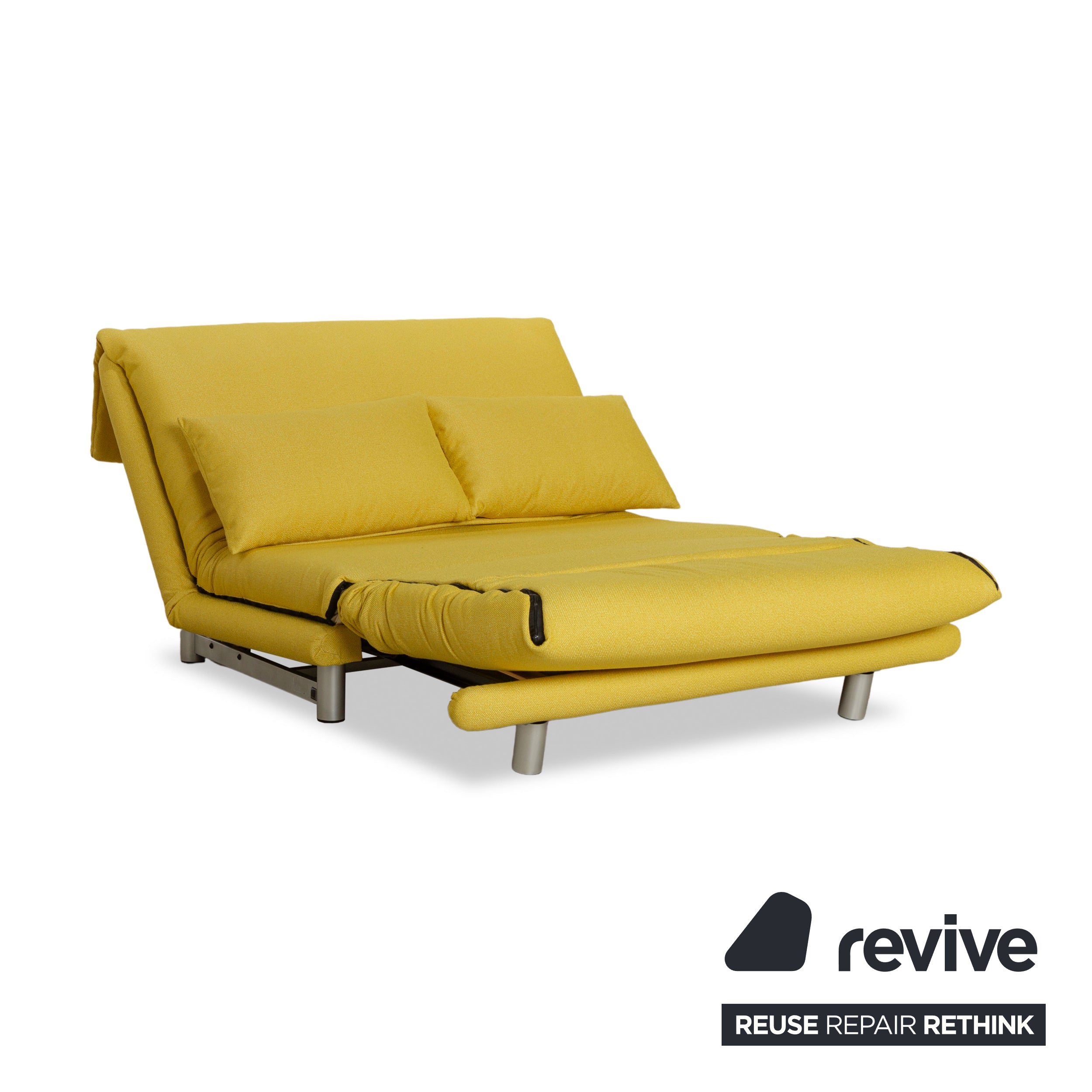 Ligne Roset Multy Zweisitzer Stoff Boucle Gelb Silber manuelle Schlaffunktion Schlafsofa Couch Neubezug