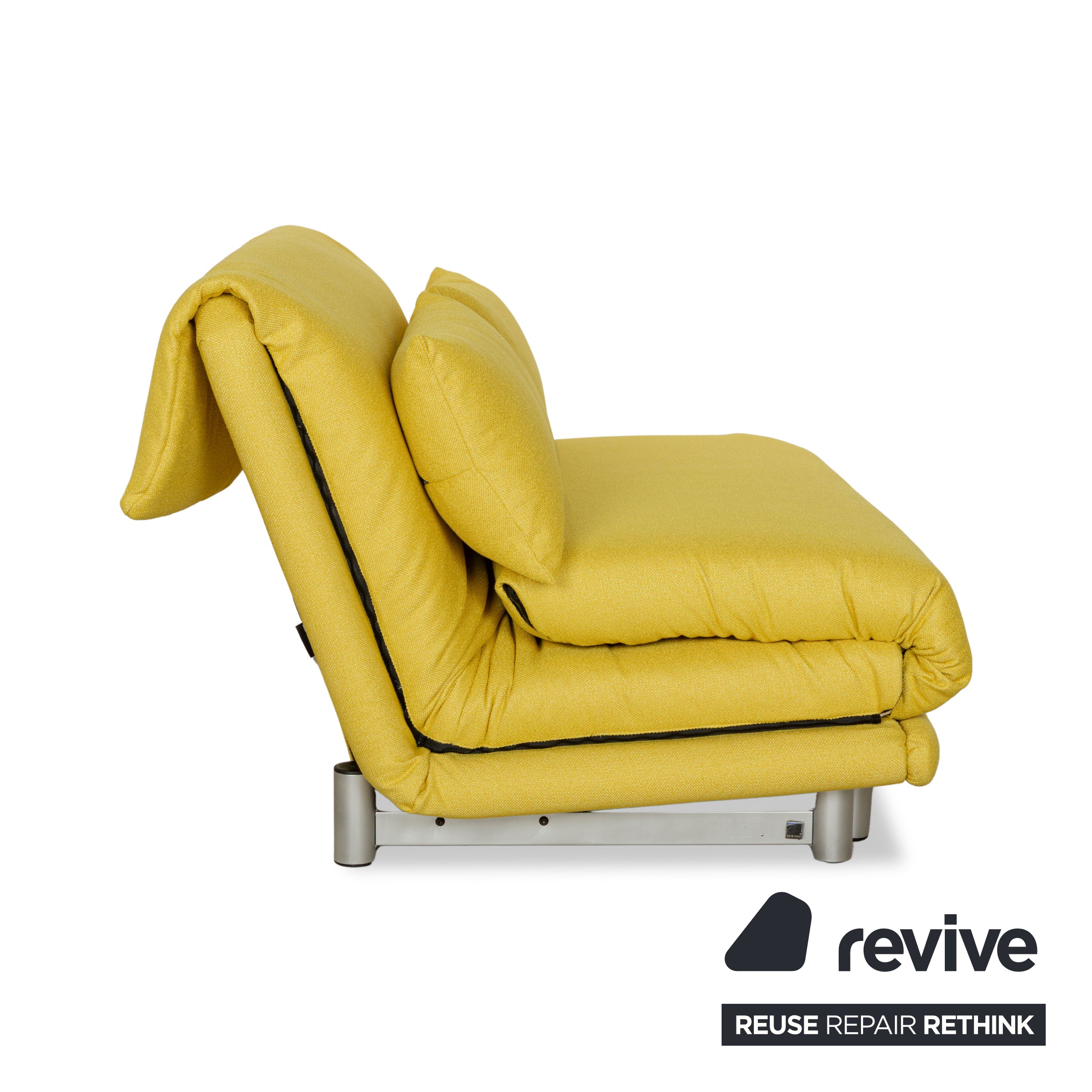 Ligne Roset Multy Zweisitzer Stoff Boucle Gelb Silber manuelle Schlaffunktion Schlafsofa Couch Neubezug