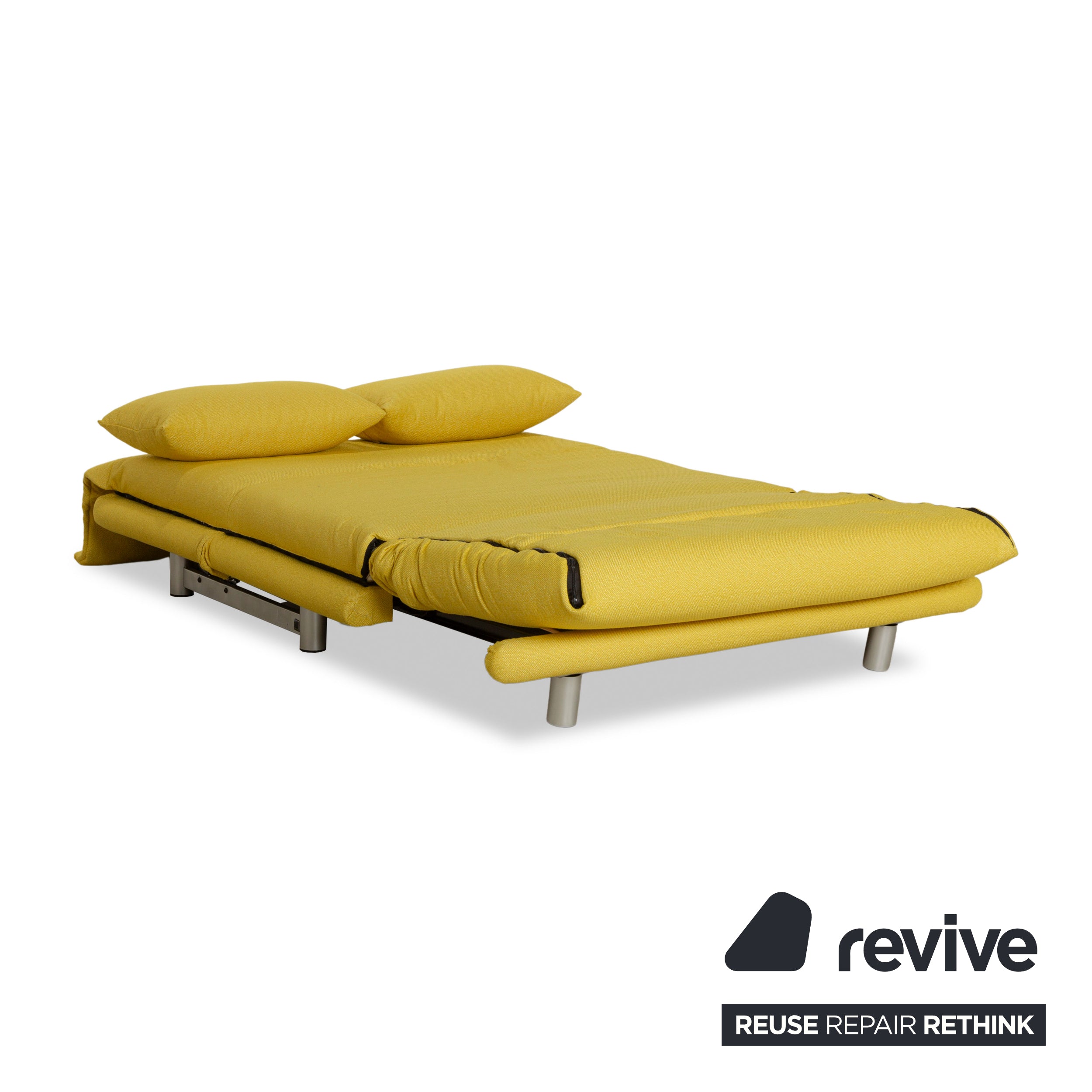Ligne Roset Multy Zweisitzer Stoff Boucle Gelb Silber manuelle Schlaffunktion Schlafsofa Couch Neubezug