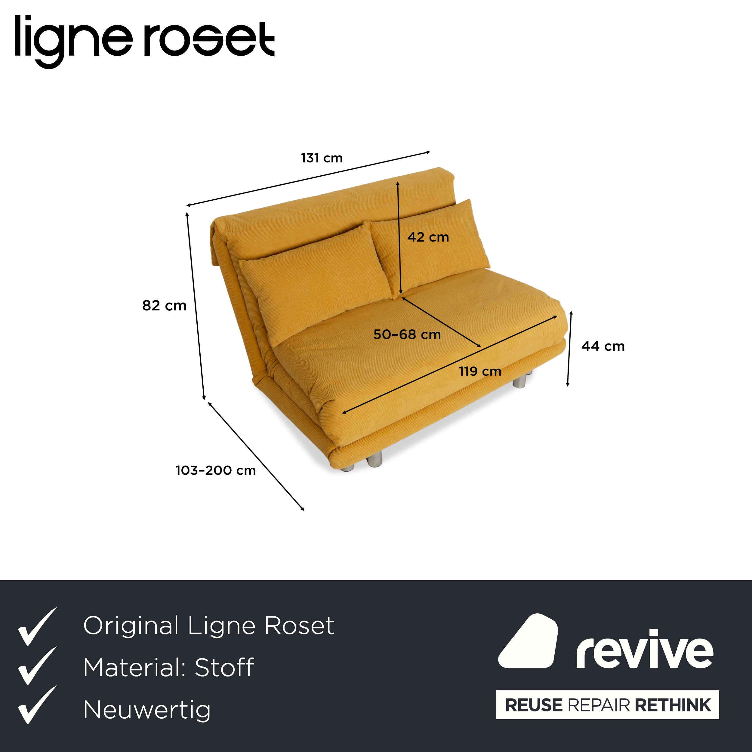 Canapé-lit deux places en tissu jaune Ligne Roset Multy, rembourrage