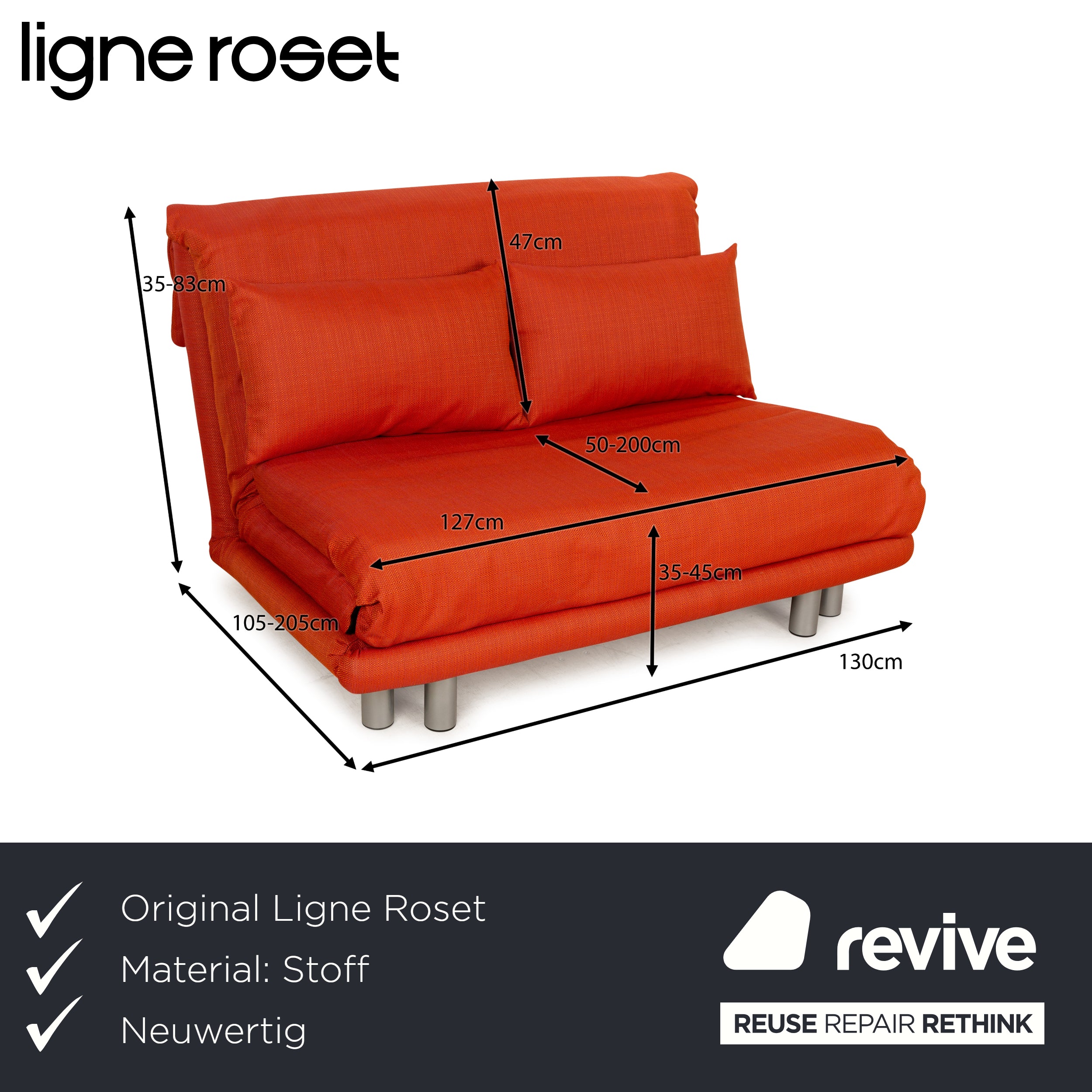 Ligne Roset Multy fabric two-seater orange red new cover manual function sleep function