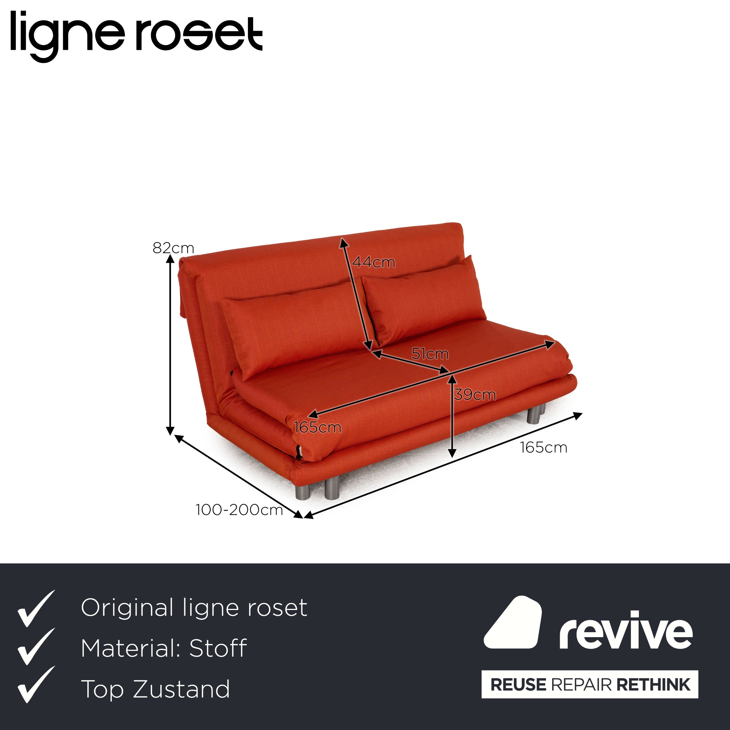 ligne roset Multy Stoff Dreisitzer Orange Sofa Couch Schlaffunktion Neubezug