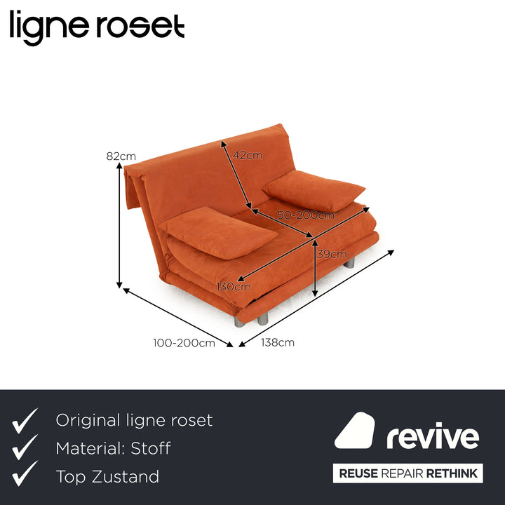 Ligne Roset Multy stoffen tweezitsbank oranje terracotta slaapbank bank handmatige slaapfunctie