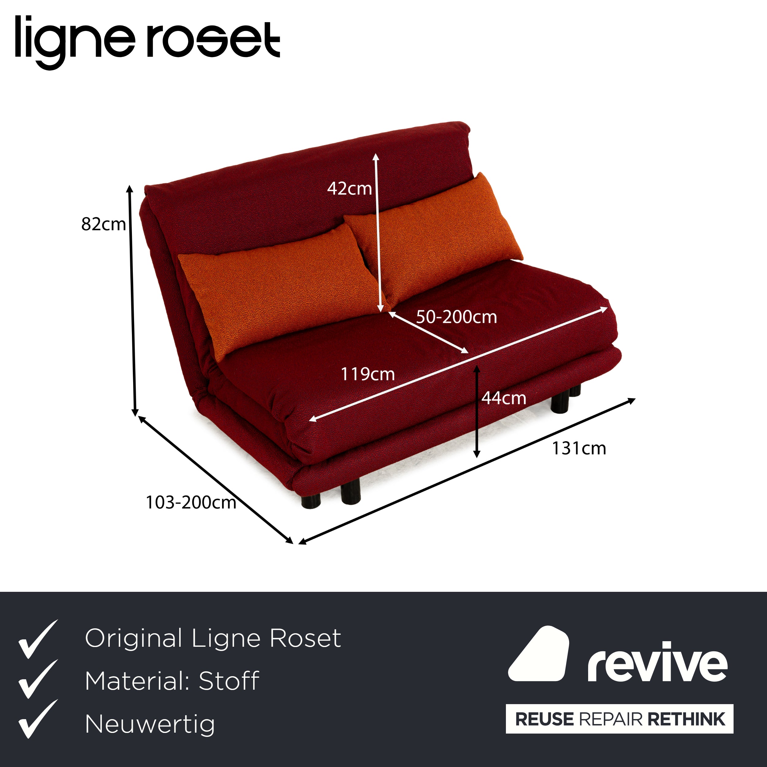 Ligne Roset Multy tissu deux places rouge orange fonction couchage nouvelle housse