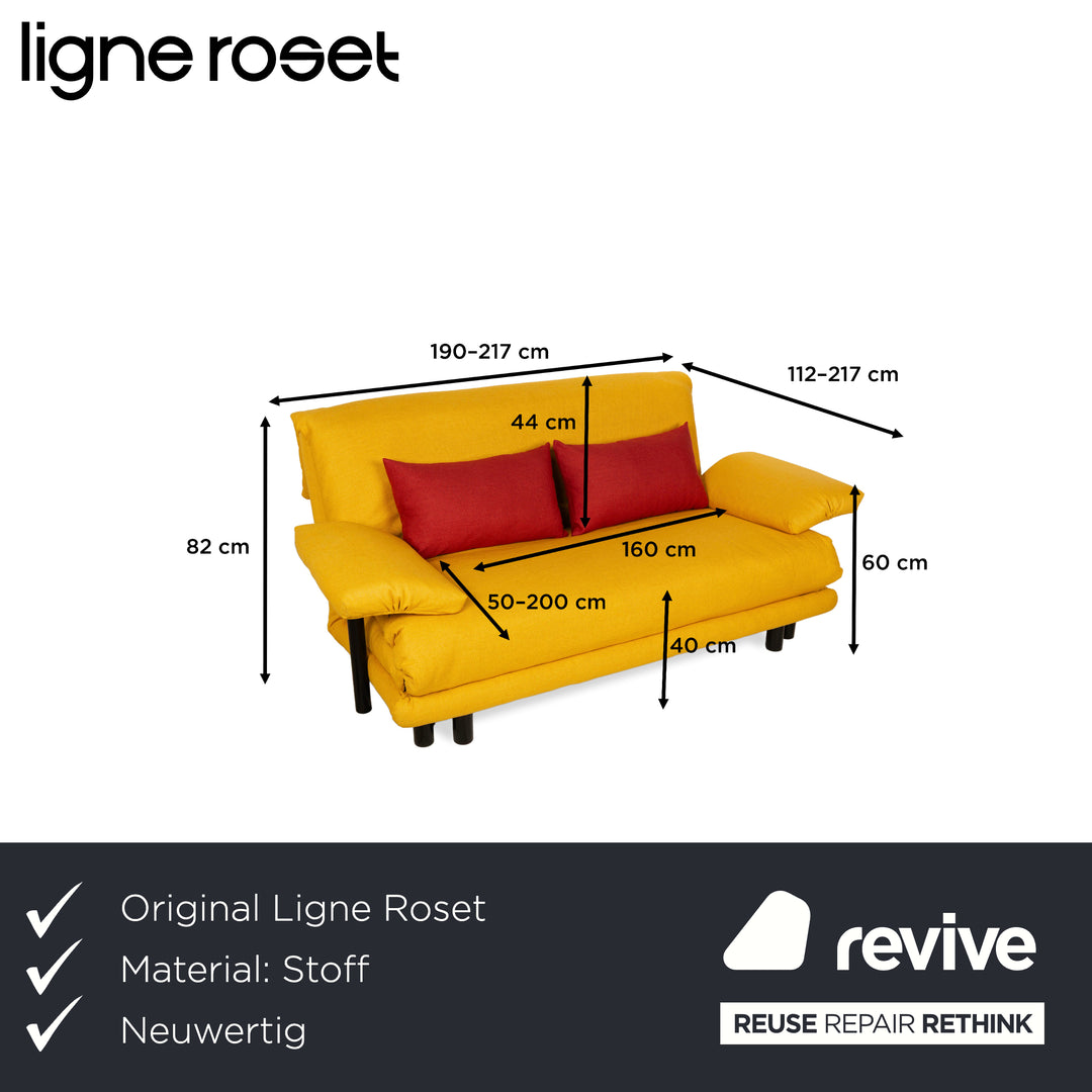Canapé trois places en tissu Ligne Roset Multy jaune, fonction manuelle, fonction couchage