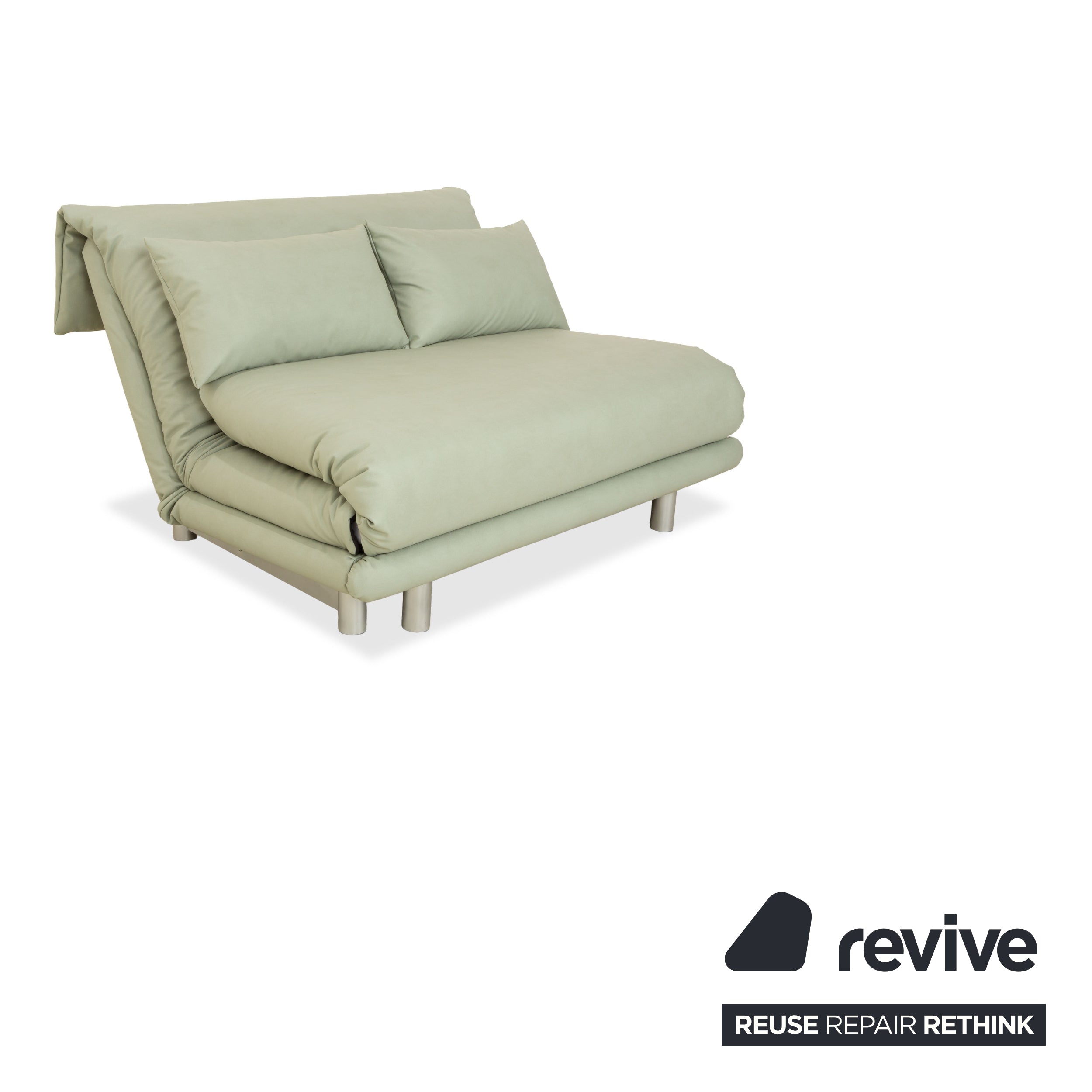 Canapé-lit deux places Ligne Roset Multy en similicuir vert mousse (GAVIN 110), revêtement en tissu, fonction manuelle, réfection