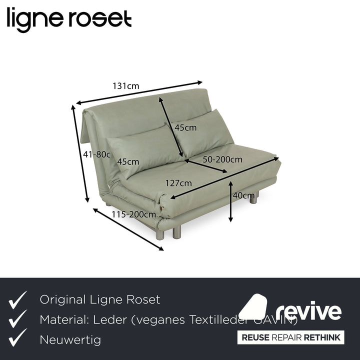 ligne roset Canapé convertible 2 places Multy cuir vegan vert (Gavin 110) tissu fonction manuelle canapé retapissé