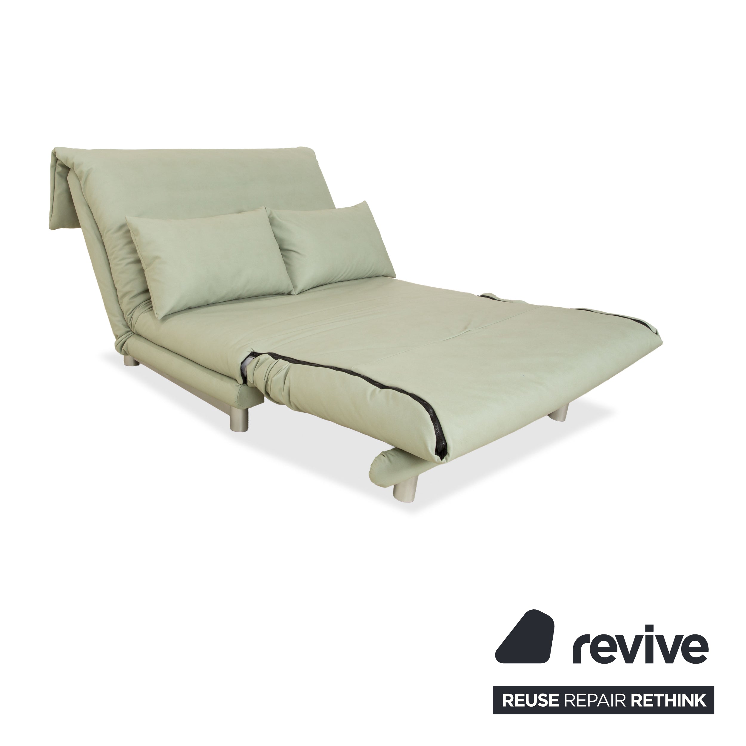 Canapé-lit deux places Ligne Roset Multy en similicuir vert mousse (GAVIN 110), revêtement en tissu, fonction manuelle, réfection