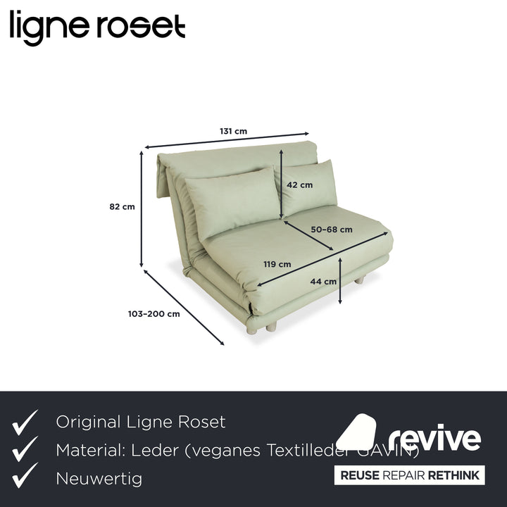Ligne Roset Multy two-seater green moss vegan leather (GAVIN 110) fabric manual function sleeper sofa couch reupholstery