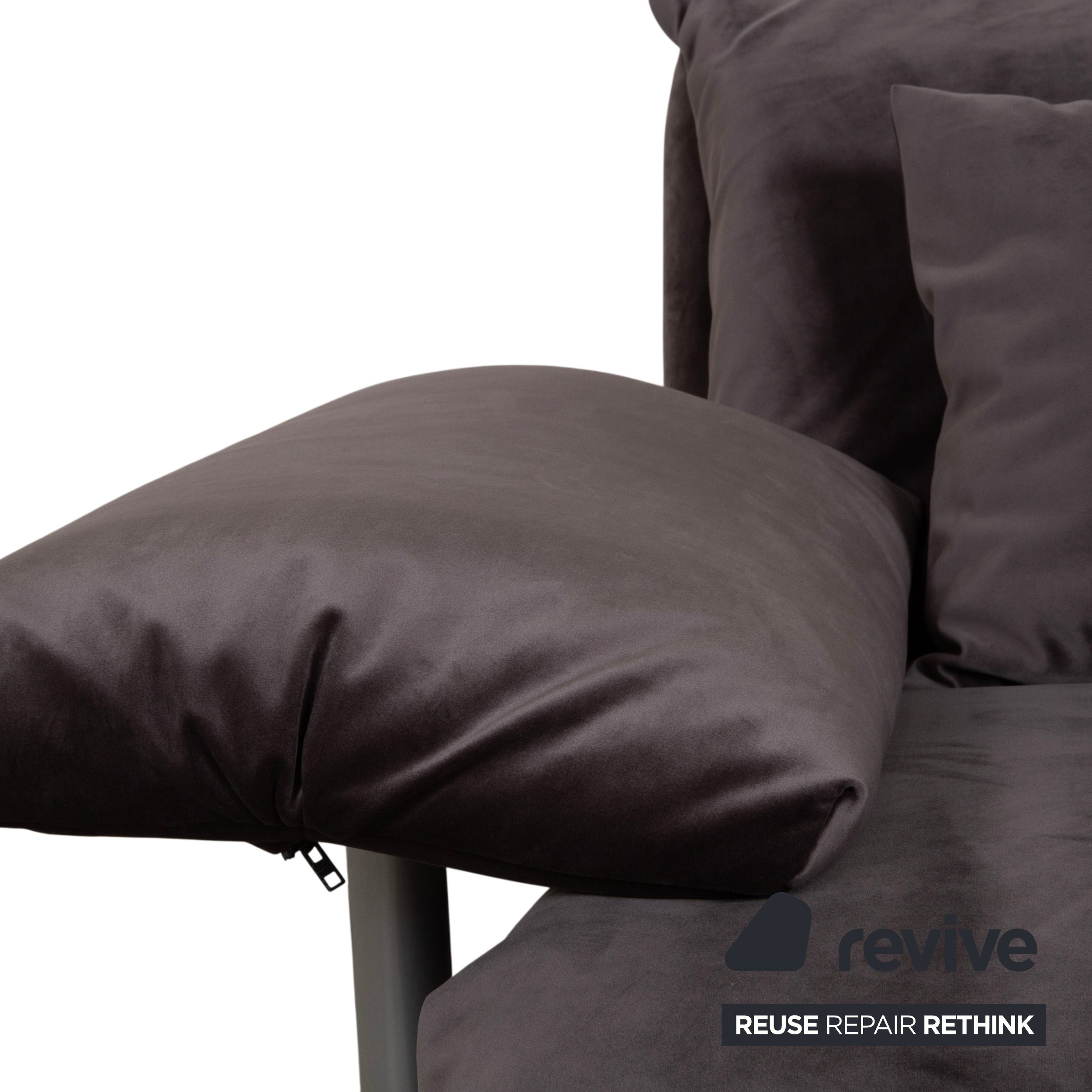 Ligne Roset Multy Canapé deux places avec accoudoirs, tissu velours gris-marron, fonction couchage manuelle, housse neuve