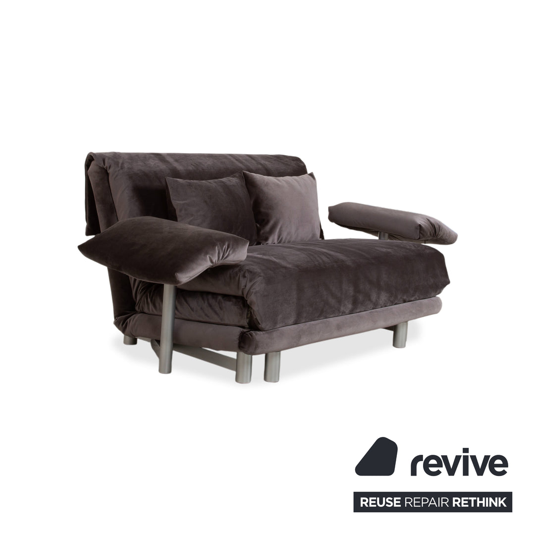 Ligne Roset Multy Zweisitzer inkl. Armlehnen Samt Stoff Grau Braun manuelle Schlaffunktion Sofa Couch Neubezug
