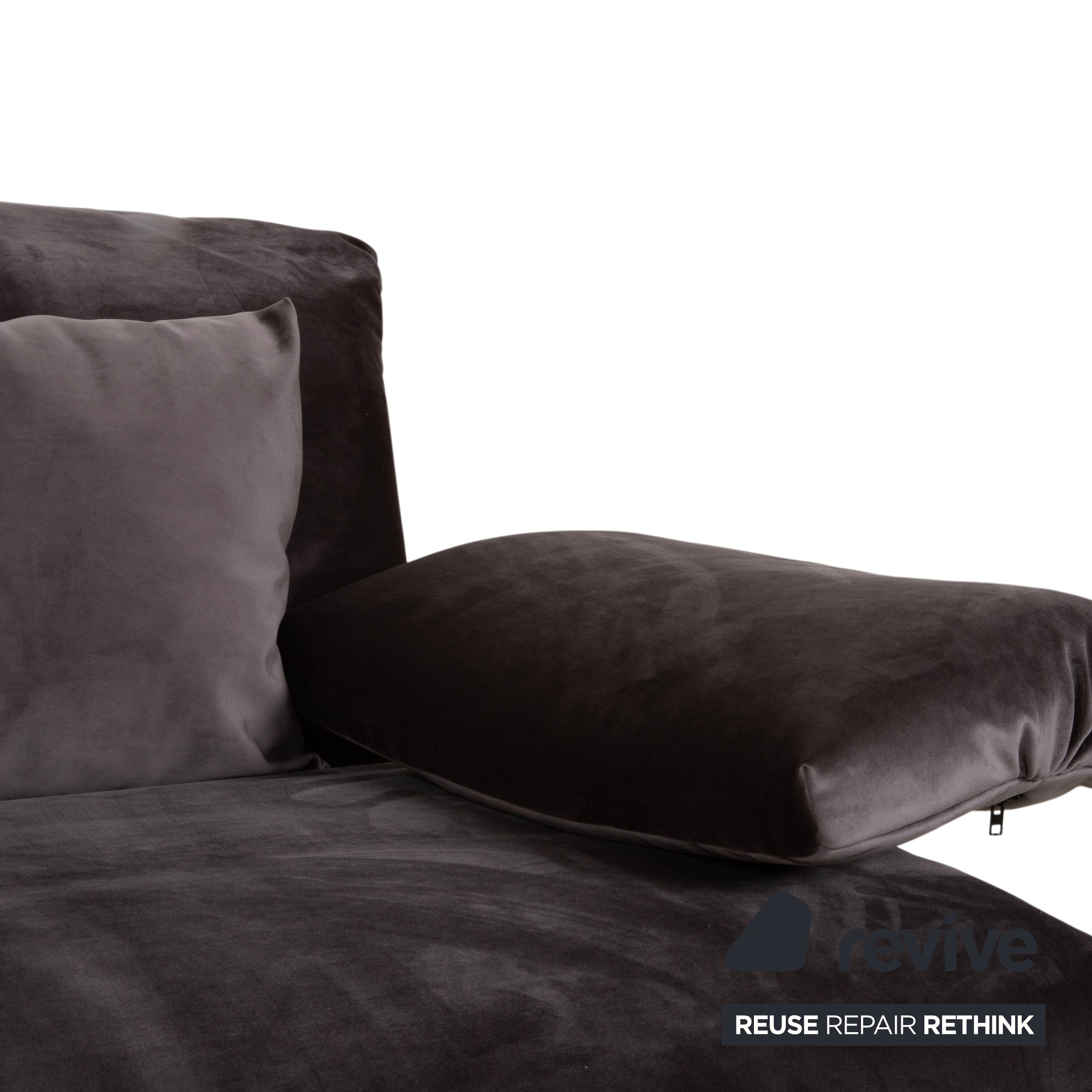 Ligne Roset Multy Canapé deux places avec accoudoirs, tissu velours gris-marron, fonction couchage manuelle, housse neuve