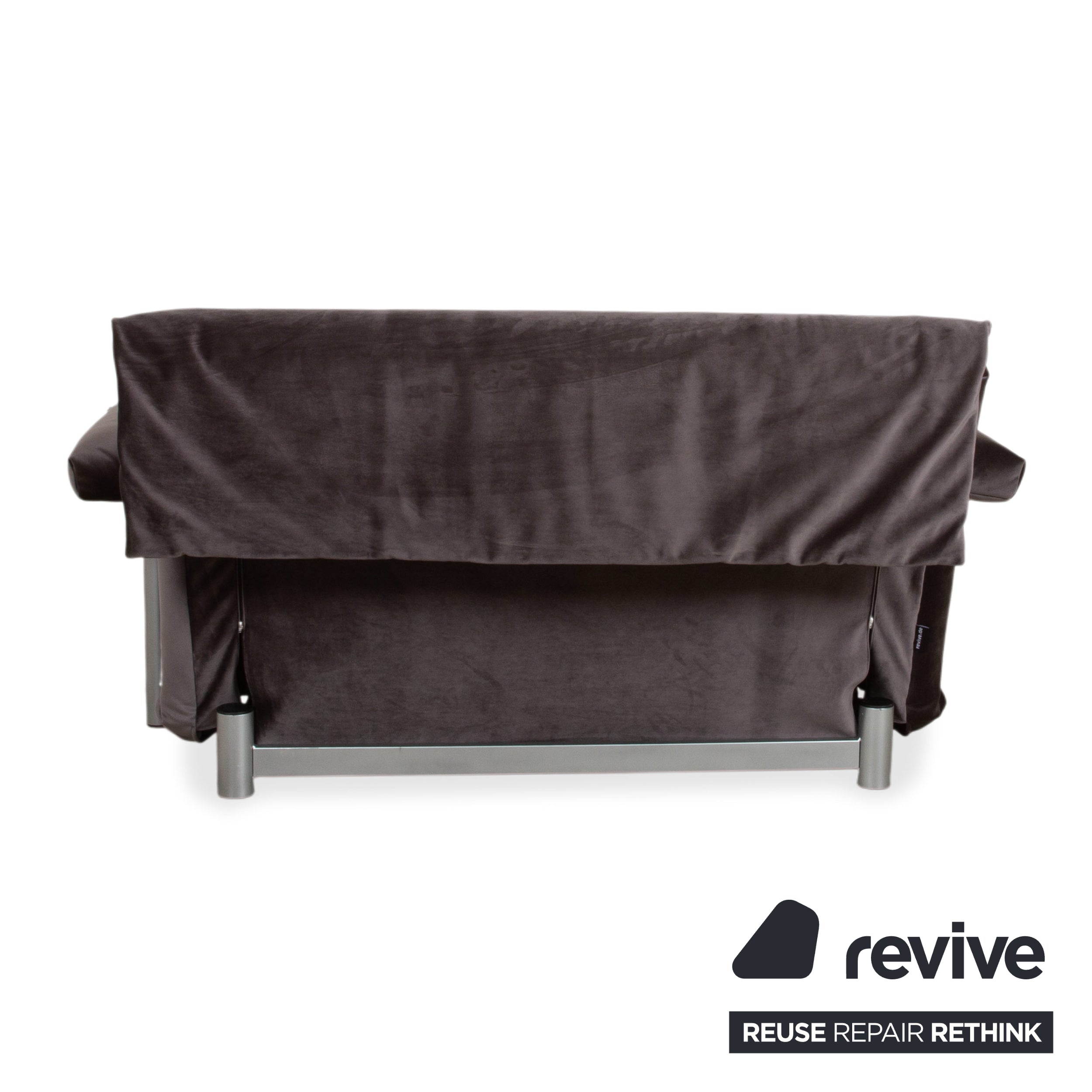 Ligne Roset Multy Canapé deux places avec accoudoirs, tissu velours gris-marron, fonction couchage manuelle, housse neuve