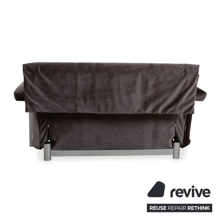 Ligne Roset Multy Two-Seater including Armrests Velvet Fabric Grey Brown Manual Sleeping Function Sofa Couch Reupholstered