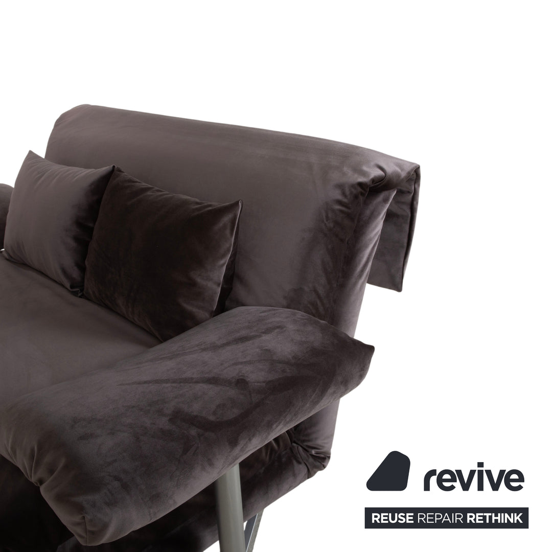 Ligne Roset Multy Zweisitzer inkl. Armlehnen Samt Stoff Grau Braun manuelle Schlaffunktion Sofa Couch Neubezug