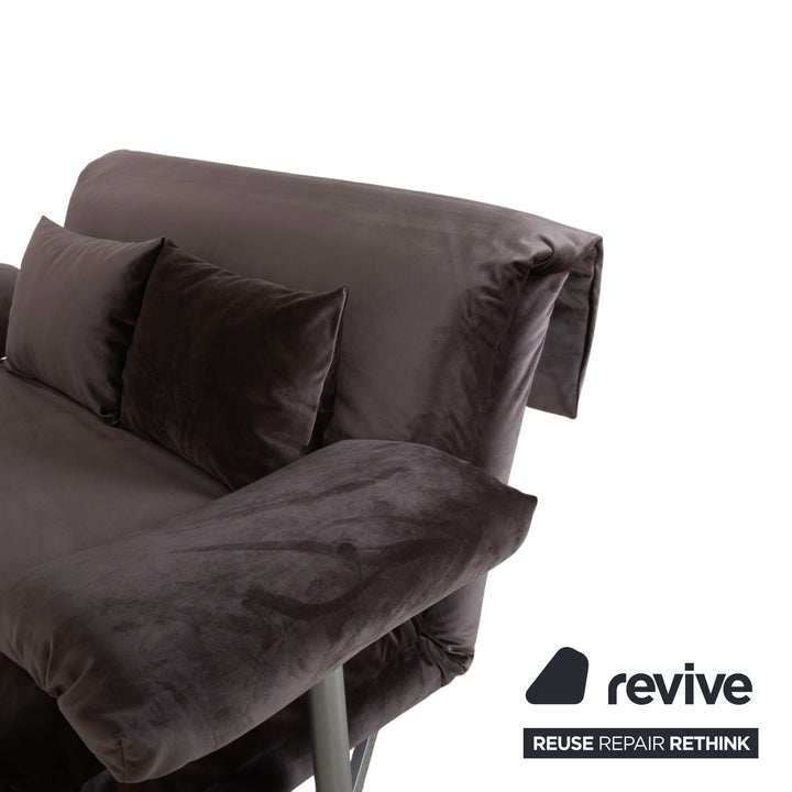 Ligne Roset Multy Zweisitzer inkl. Armlehnen Samt Stoff Grau Braun manuelle Schlaffunktion Sofa Couch Neubezug