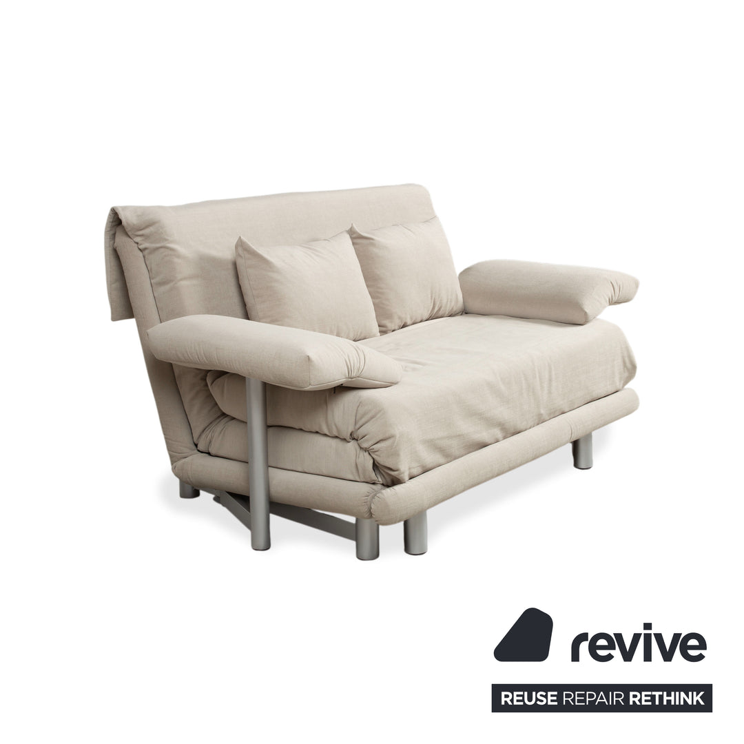 Ligne Roset Multy two-seater including armrests, beige fabric, manual sleeping function, reupholstered