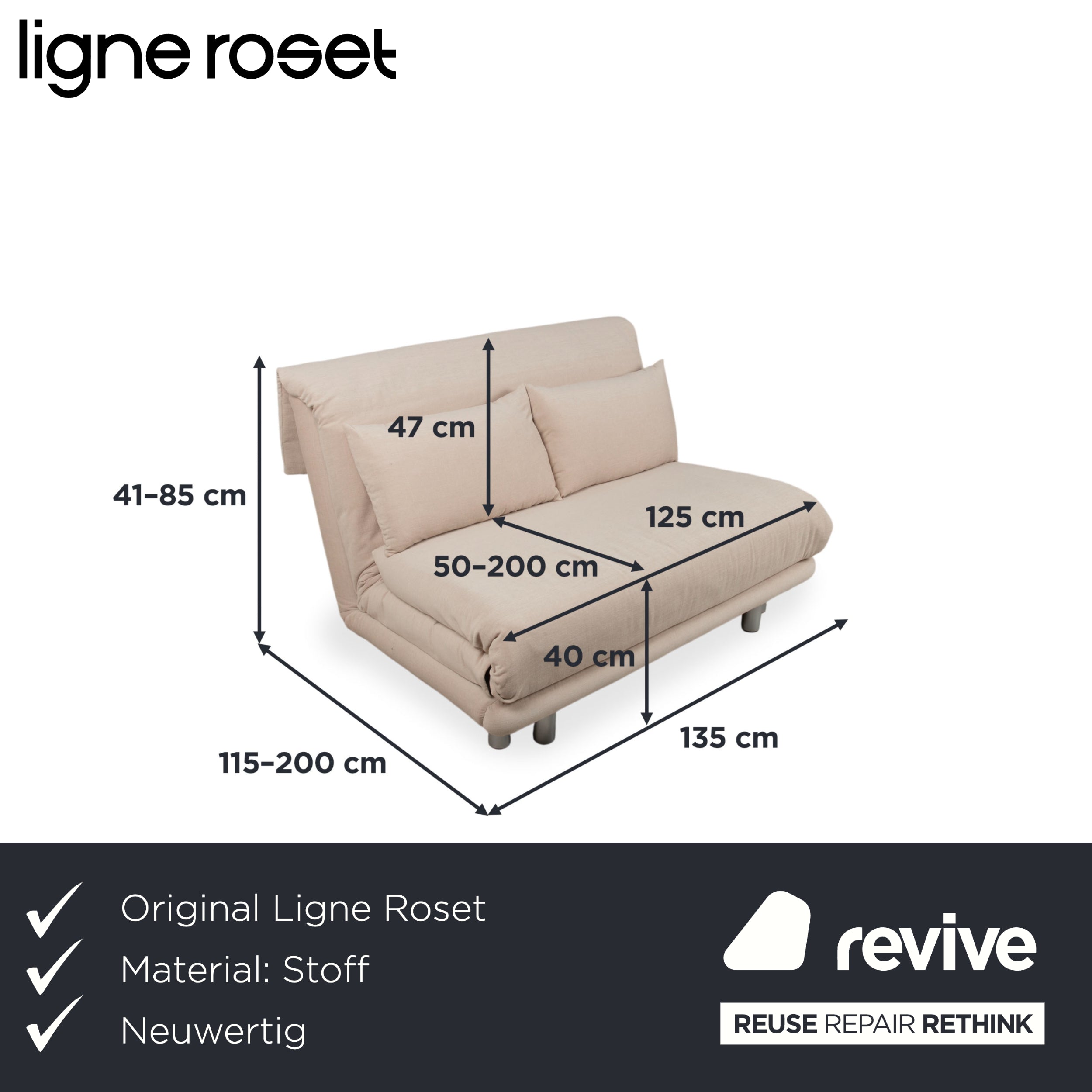 Ligne Roset Multy Zweisitzer Grau Creme MALOU 130