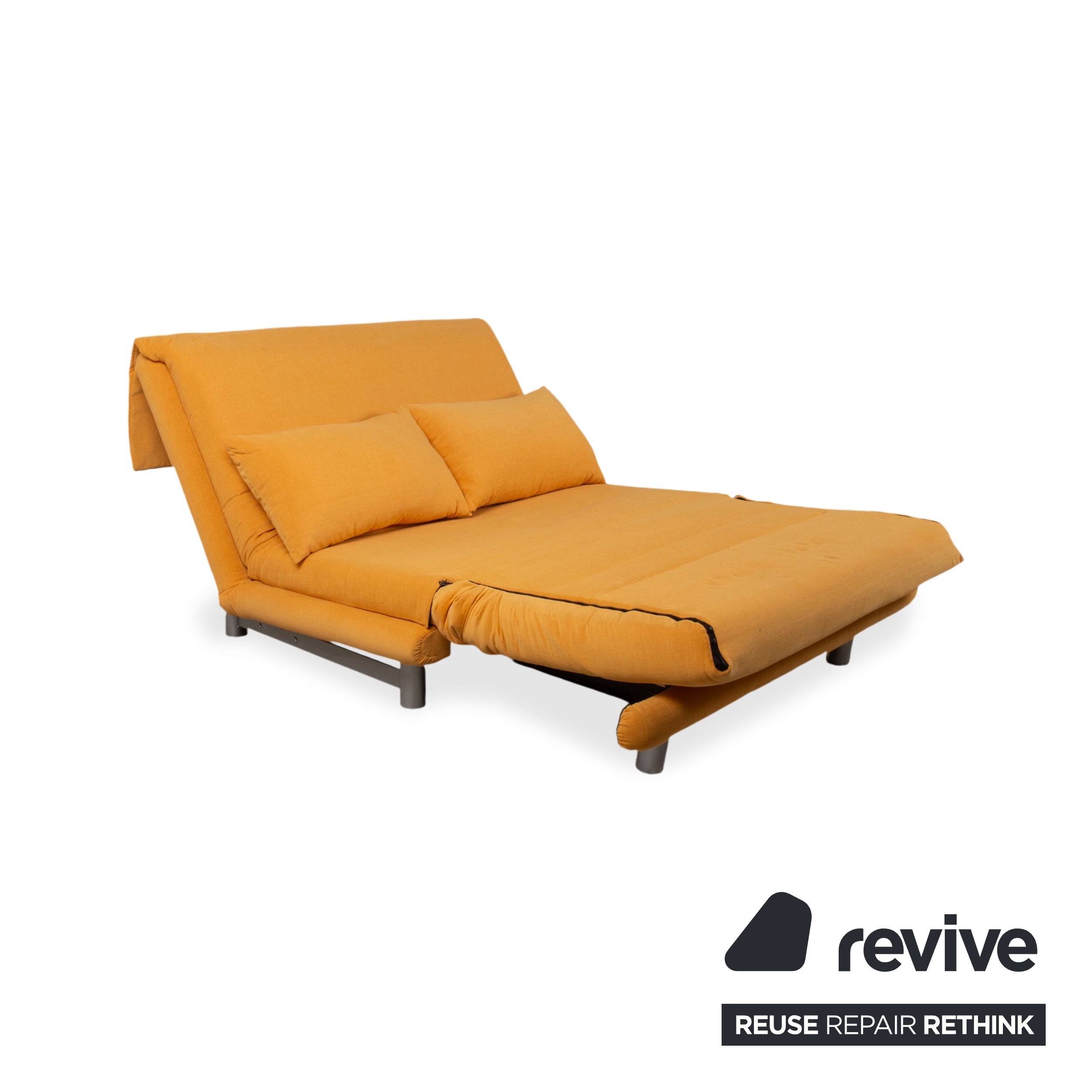 Ligne Roset Multy Two-seater Yellow Orange Sofa Couch Manual Function Sofa Bed Reupholstery MALOU 147