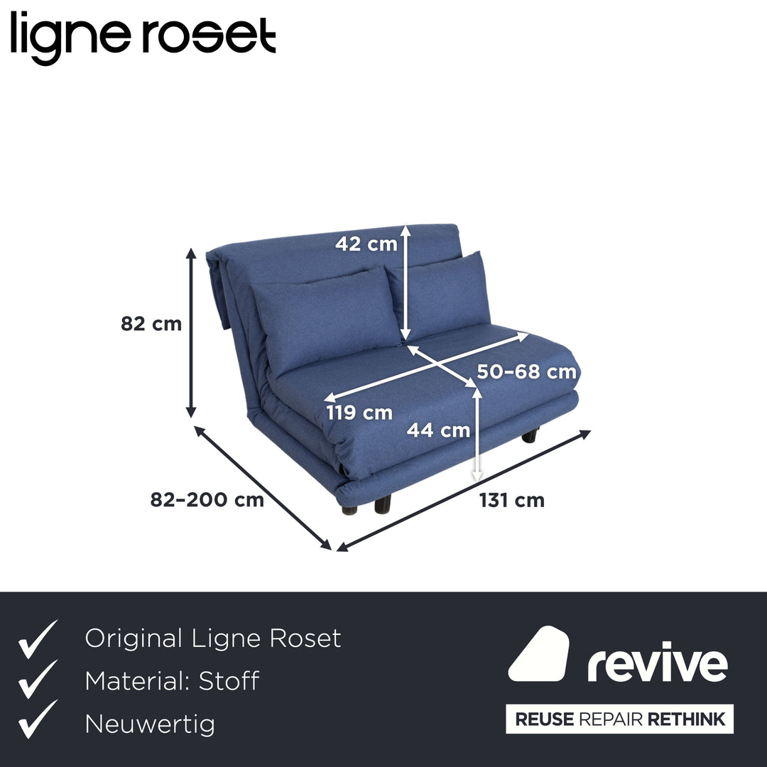 Ligne Roset Multy Zweisitzer Stoff Filz Blau manuelle Schlaffunktion Sofa Couch Neubezug
